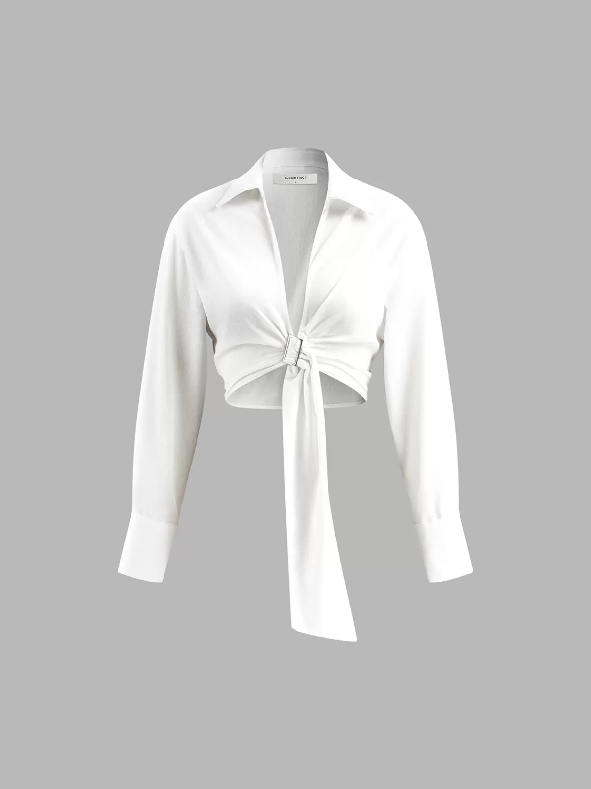 COMMENSE Long Sleeve Belted Crop Top White Sale