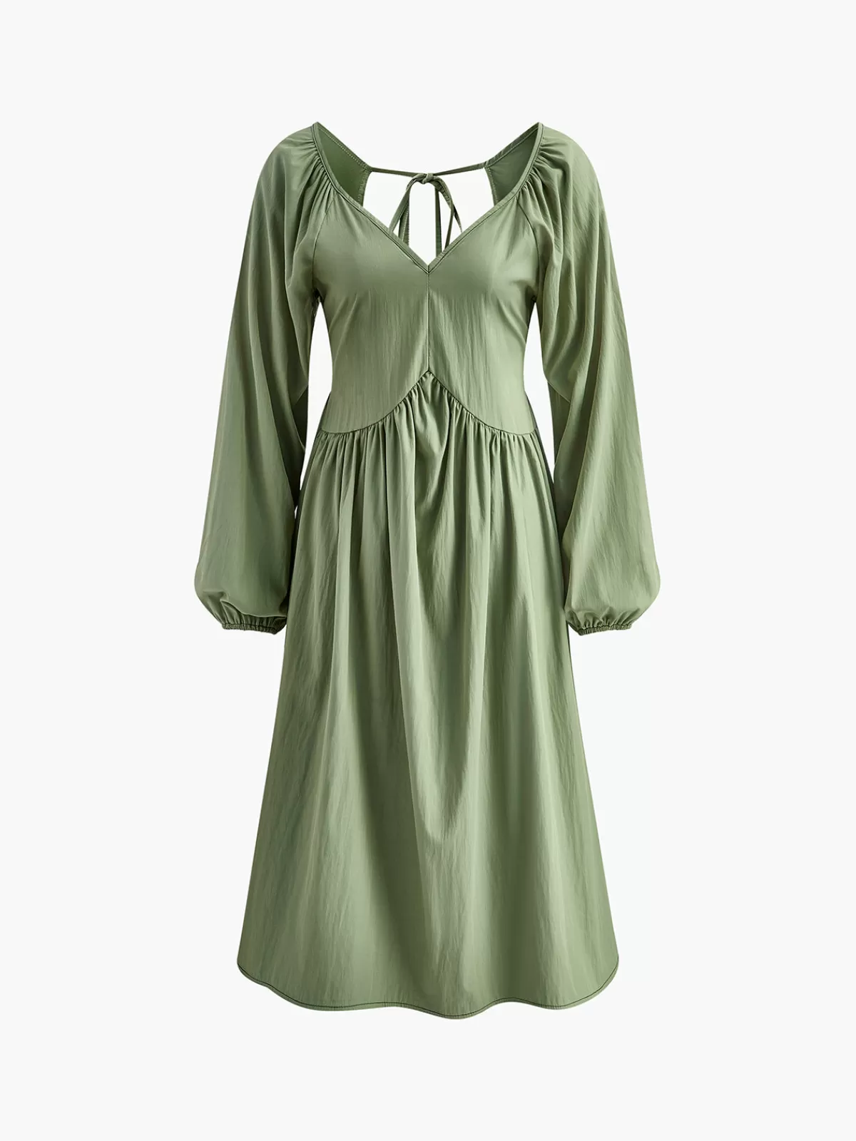 COMMENSE Loose Pleated Tie Back Dress Green Cheap