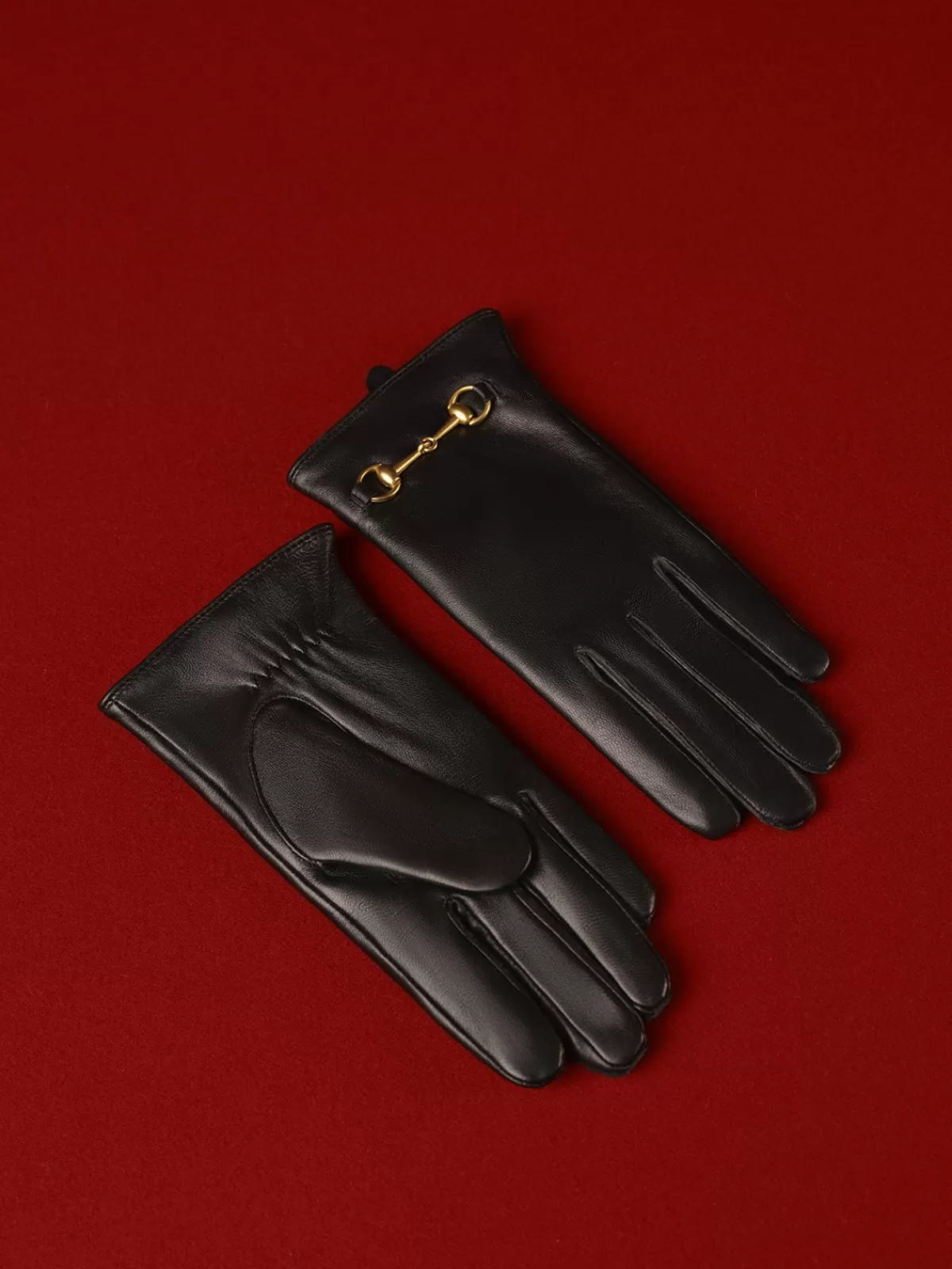 COMMENSE Metal Detail Sheepskin Fleecing Gloves Black Clearance