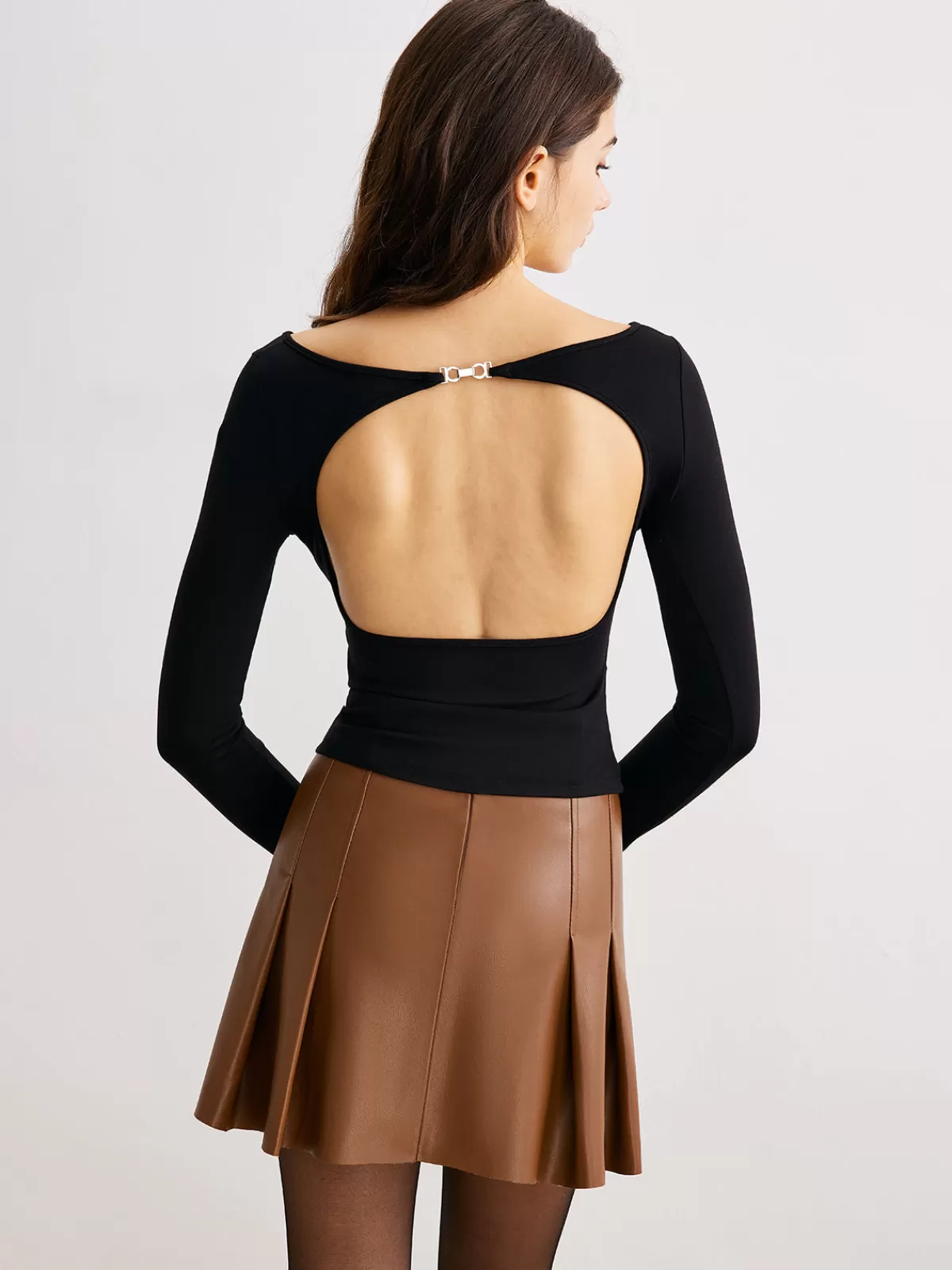 COMMENSE Metal-Detail Backless Jersey Top Black Cheap
