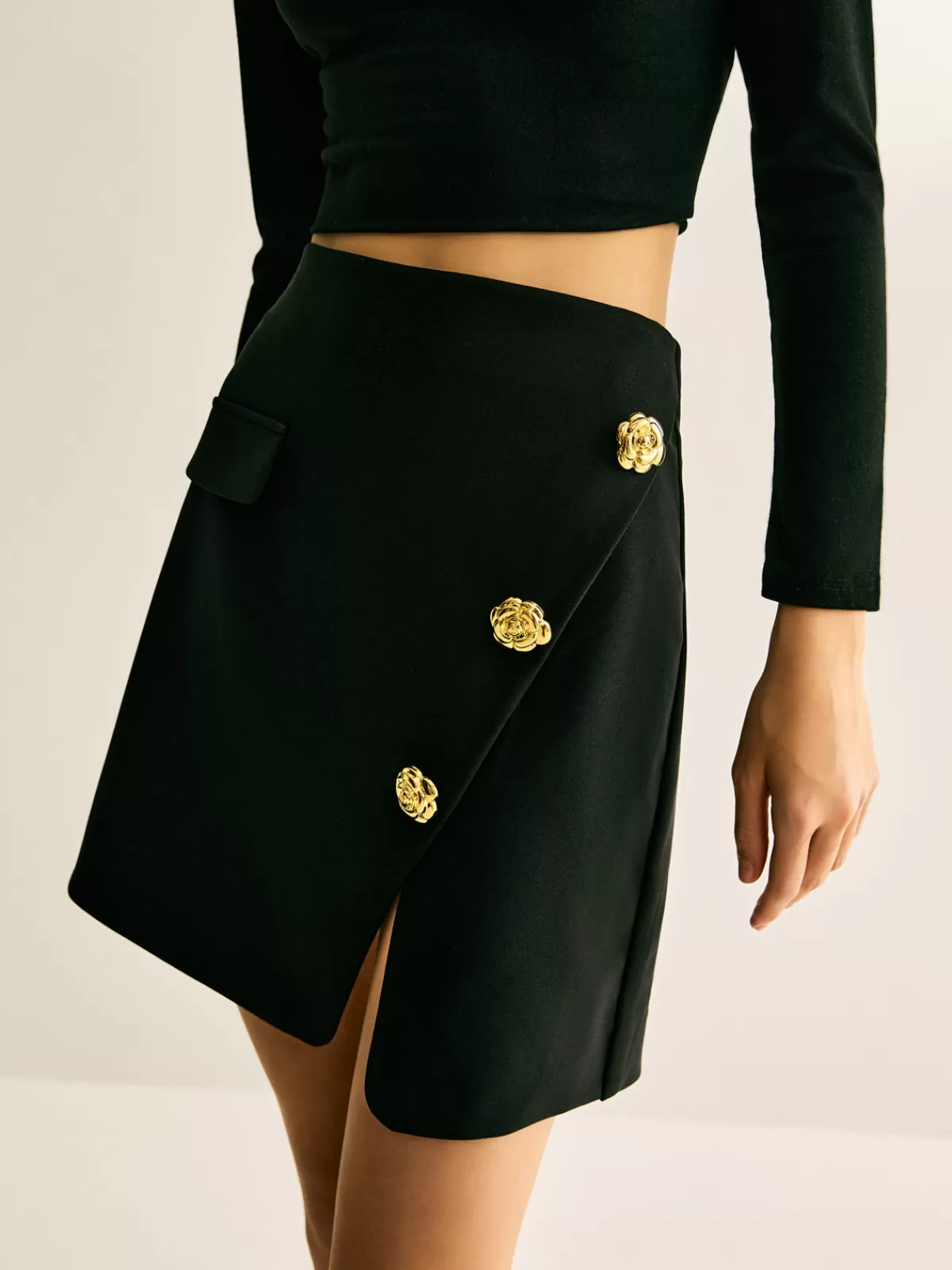 COMMENSE Metal-Detail Zipper Mini Skirt Black Sale