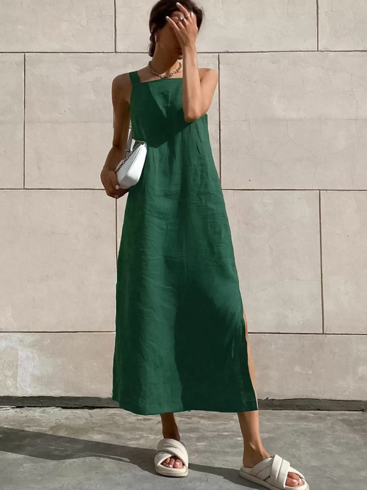 COMMENSE Minimalism Cotton Cami Long Dress Green Outlet