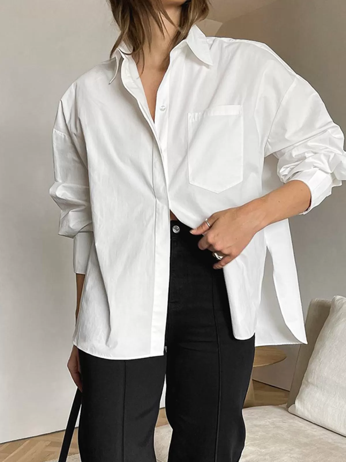 COMMENSE Minimalist Button Down Shirt White New