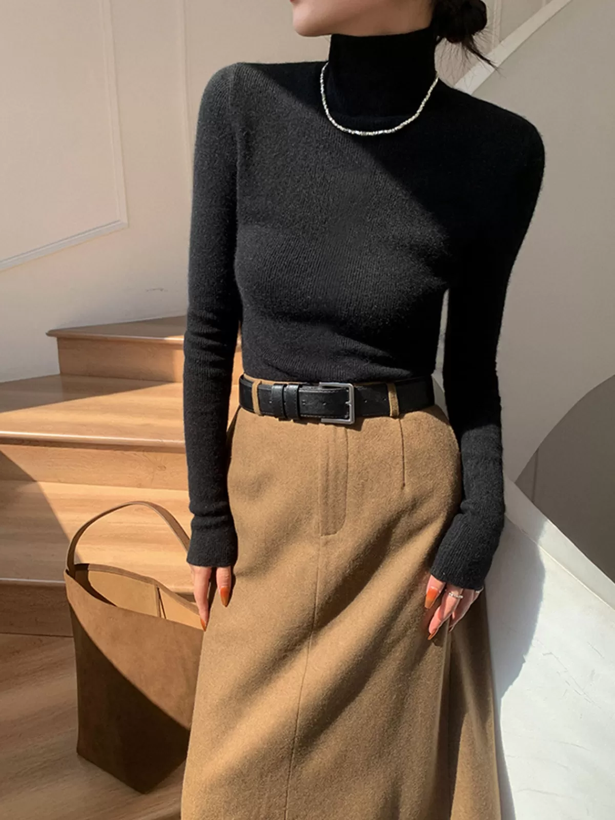 COMMENSE Minimalist Turtleneck Skinny Sweater Black Online