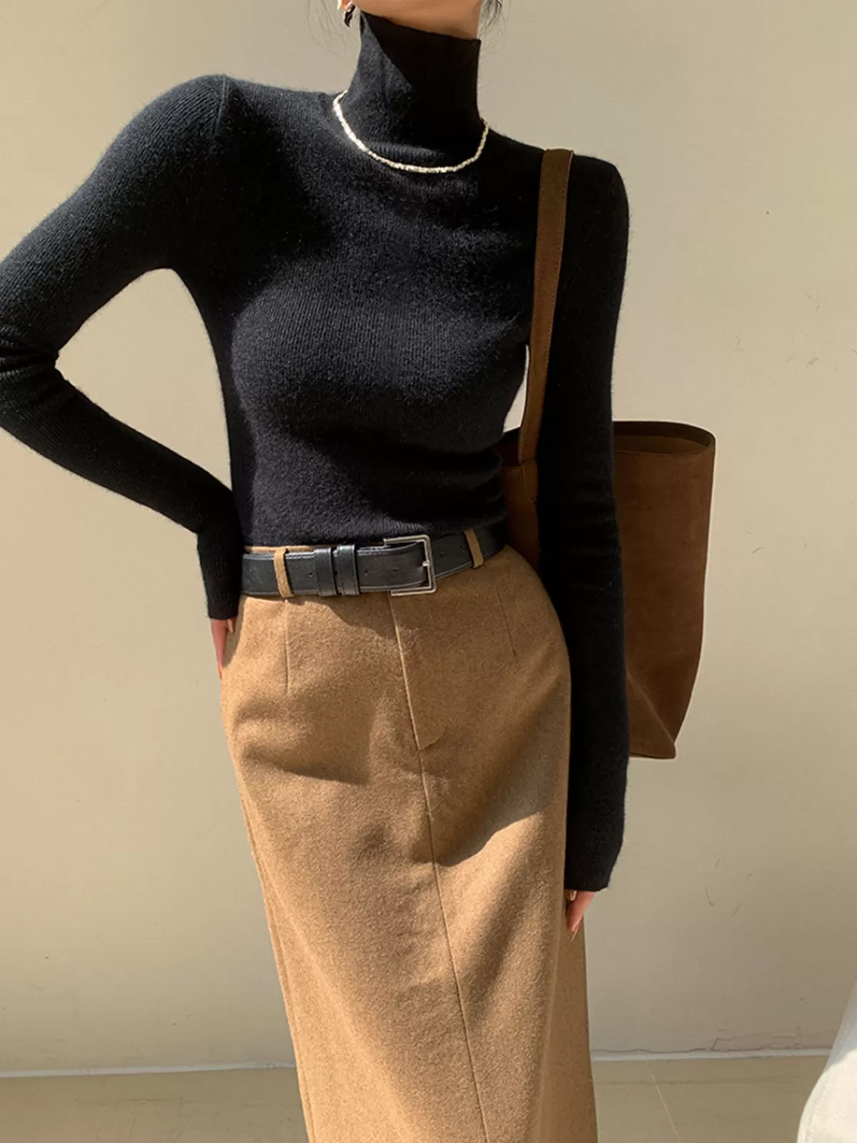 COMMENSE Minimalist Turtleneck Skinny Sweater Black Online