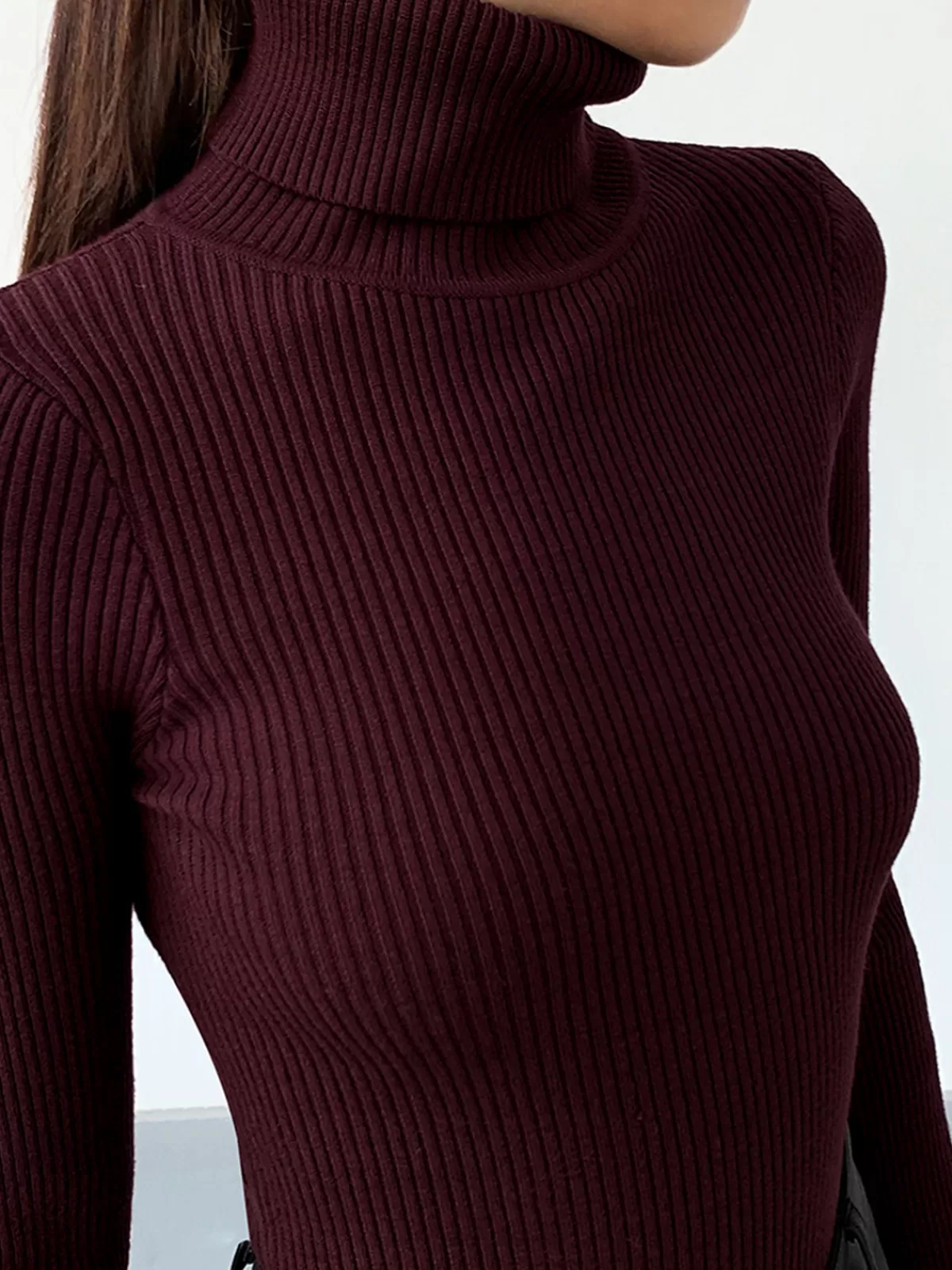COMMENSE Minimalist Turtleneck Slim Knit Top DarkBrown Best