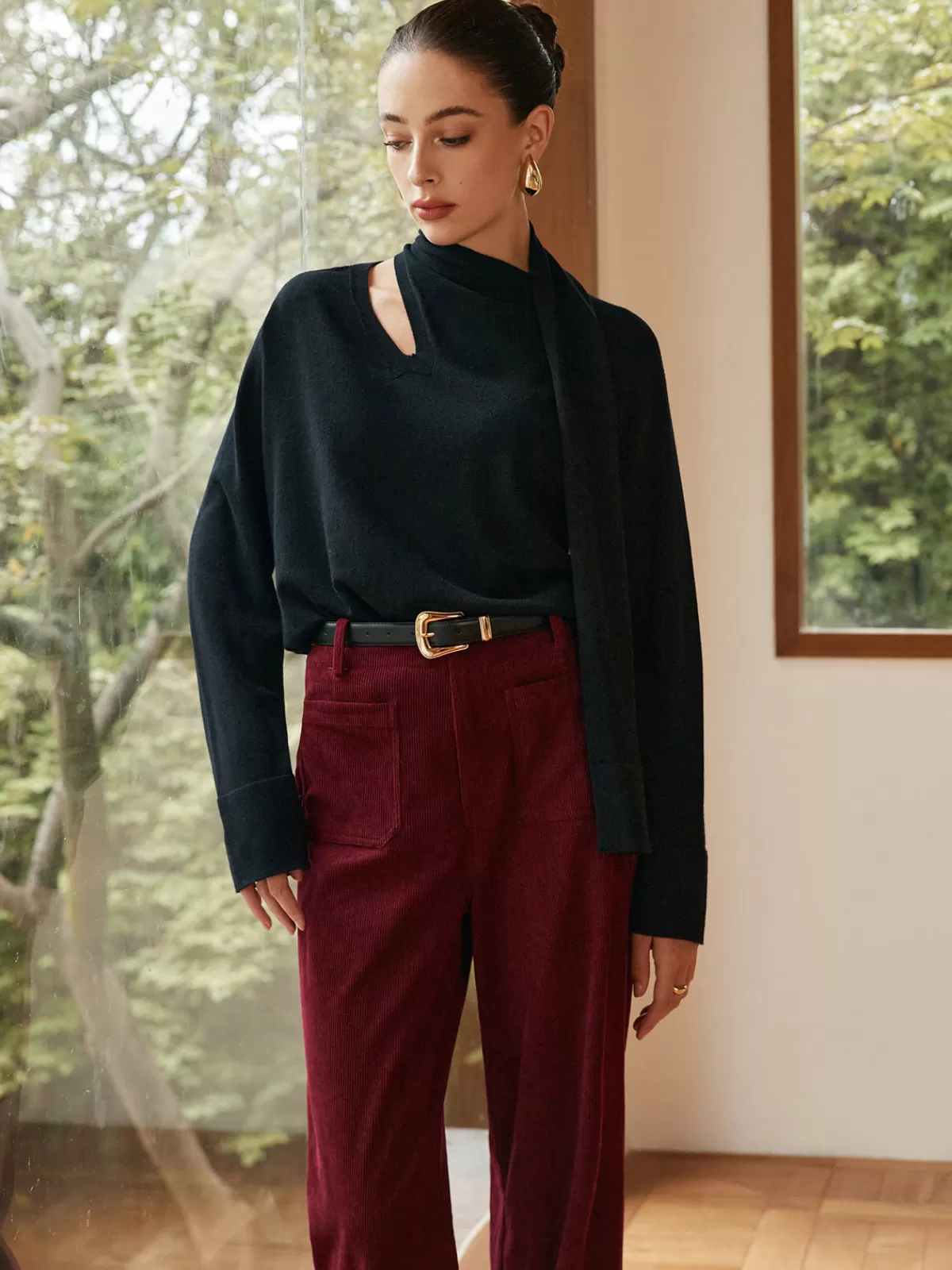 COMMENSE Minimalist Wool-Blend Scarf Sweater Black Sale