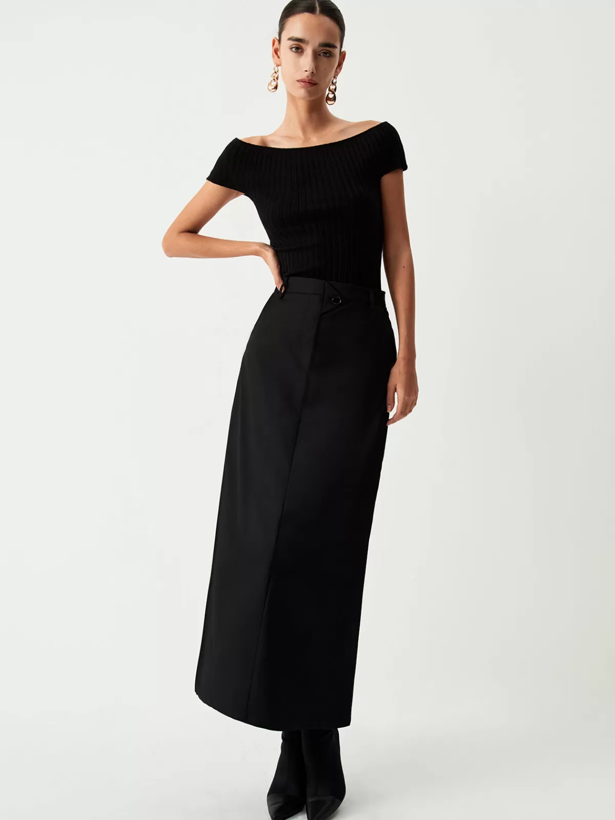 COMMENSE Off Shoulder Knit Top Black Shop