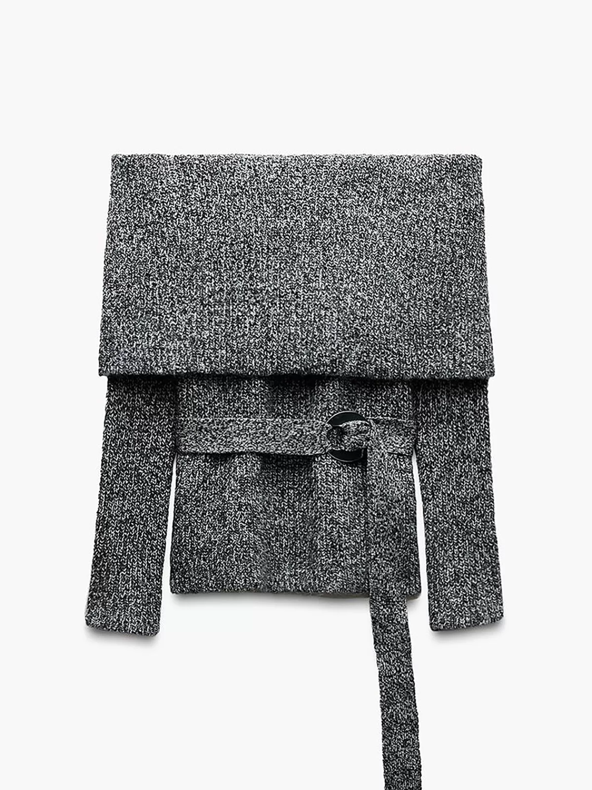 COMMENSE Off-Shoulder Belted Sweater Grey Fashion