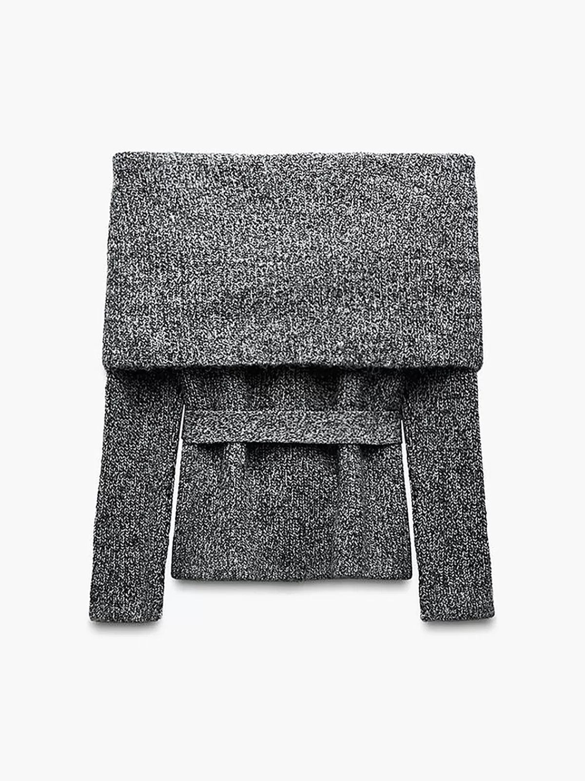 COMMENSE Off-Shoulder Belted Sweater Grey Fashion