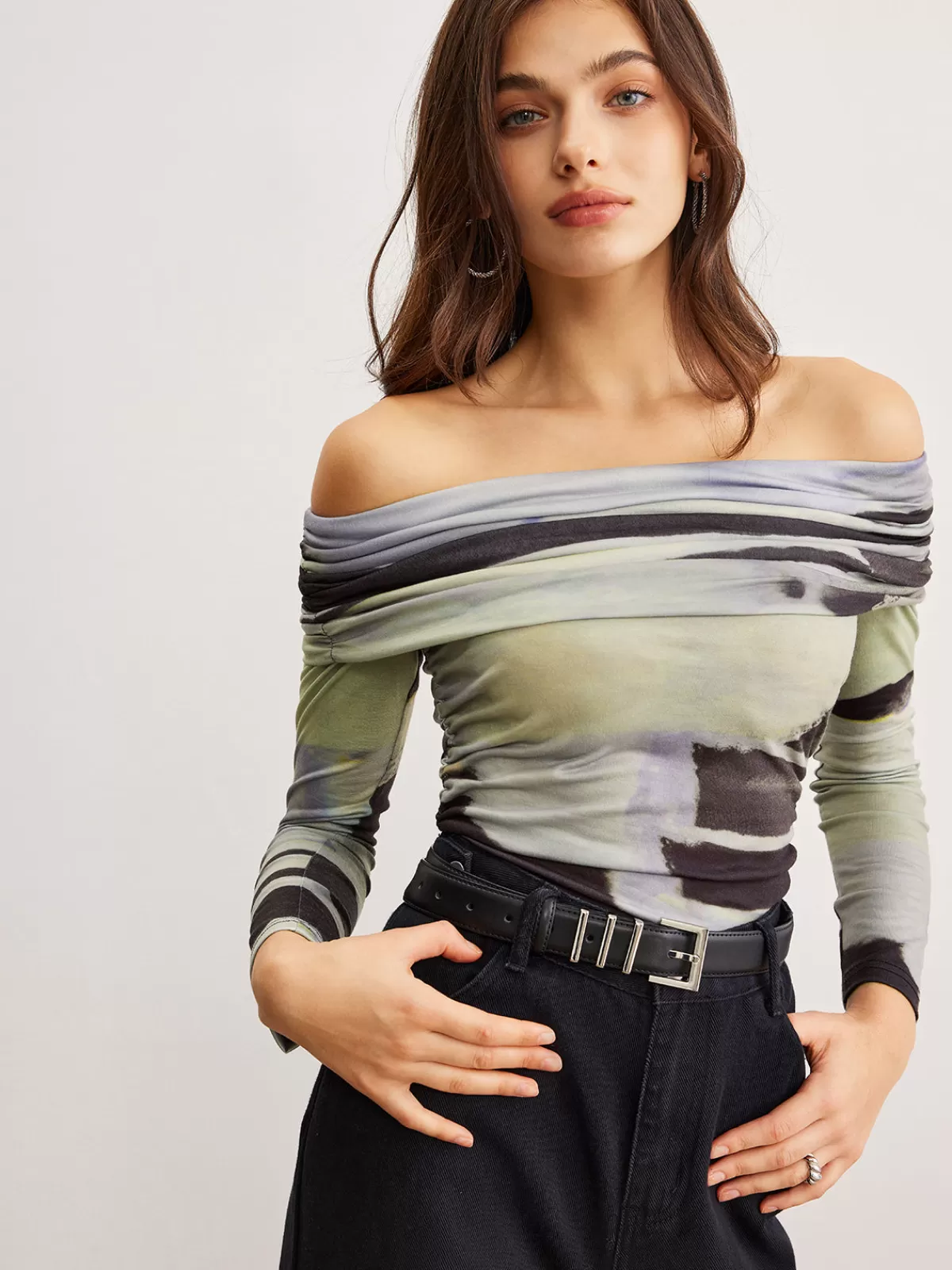 COMMENSE Off-Shoulder Tye Dye Printed Blouse Multicolor Best Sale