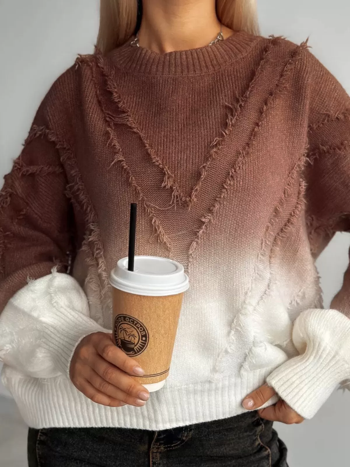 COMMENSE Ombre Tassel Piping Sweater Camel Best Sale