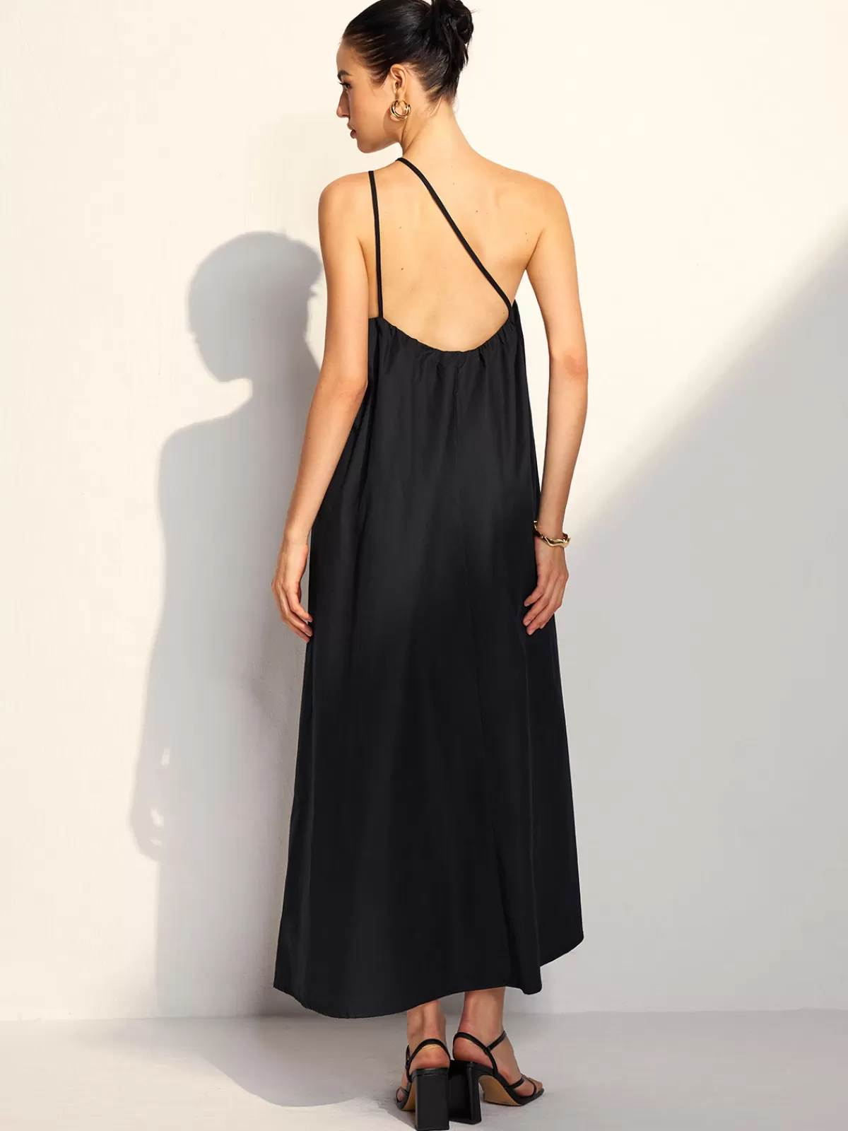 COMMENSE One Shoulder Backless Long Dress Black Clearance