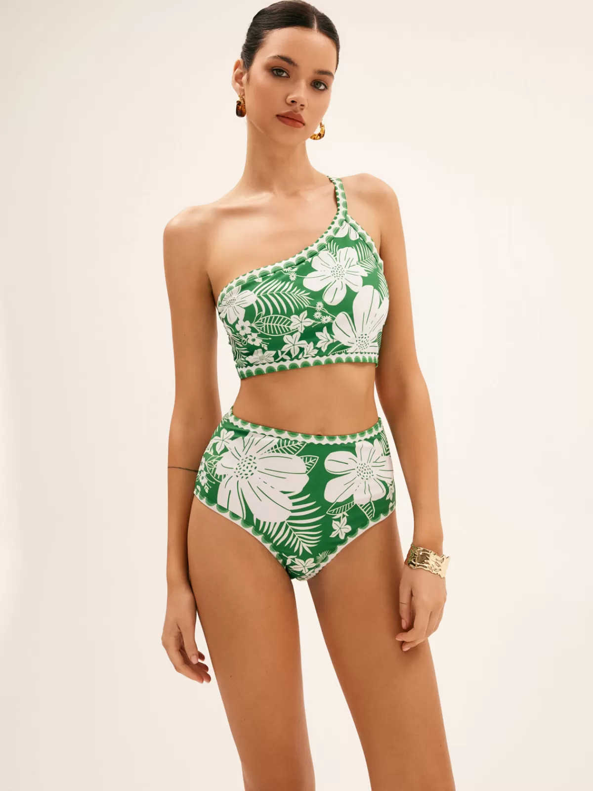 COMMENSE One Shoulder Floral Bikini Set Green Outlet