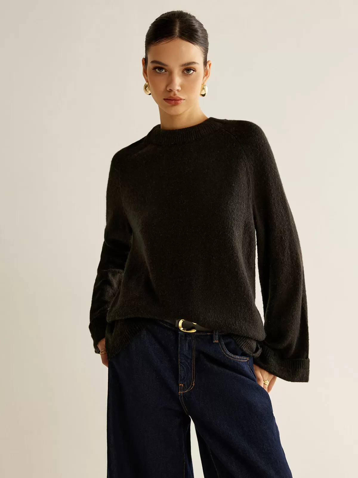 COMMENSE Open Back Tie Sweater Black New
