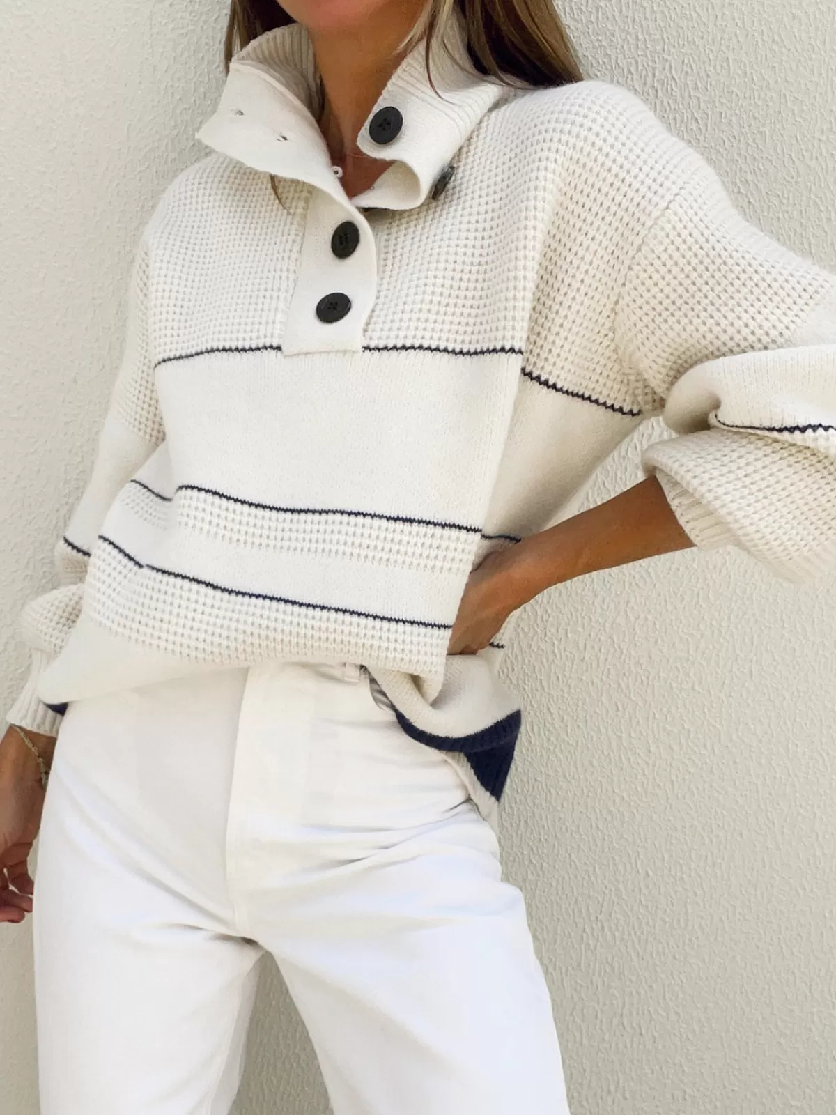 COMMENSE Open Collar Button Up Sweater White Cheap