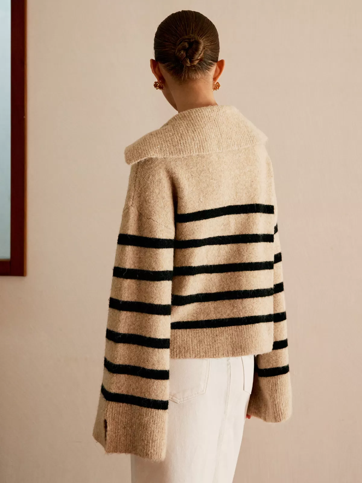COMMENSE Oversize Striped Pullover Sweater Apricot Best Sale