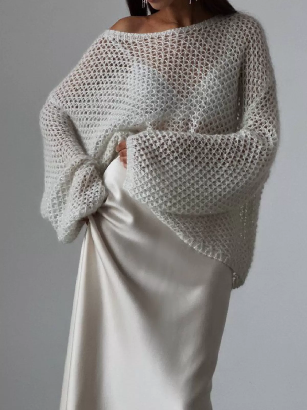 COMMENSE Oversized Long Sleeve Sweater White Online