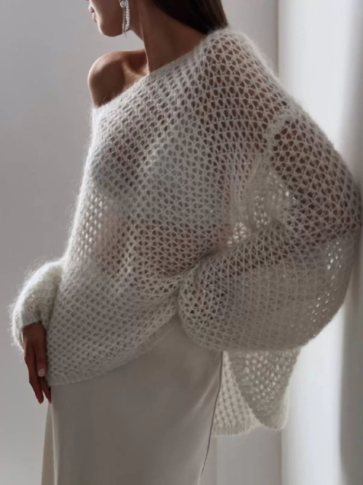 COMMENSE Oversized Long Sleeve Sweater White Online