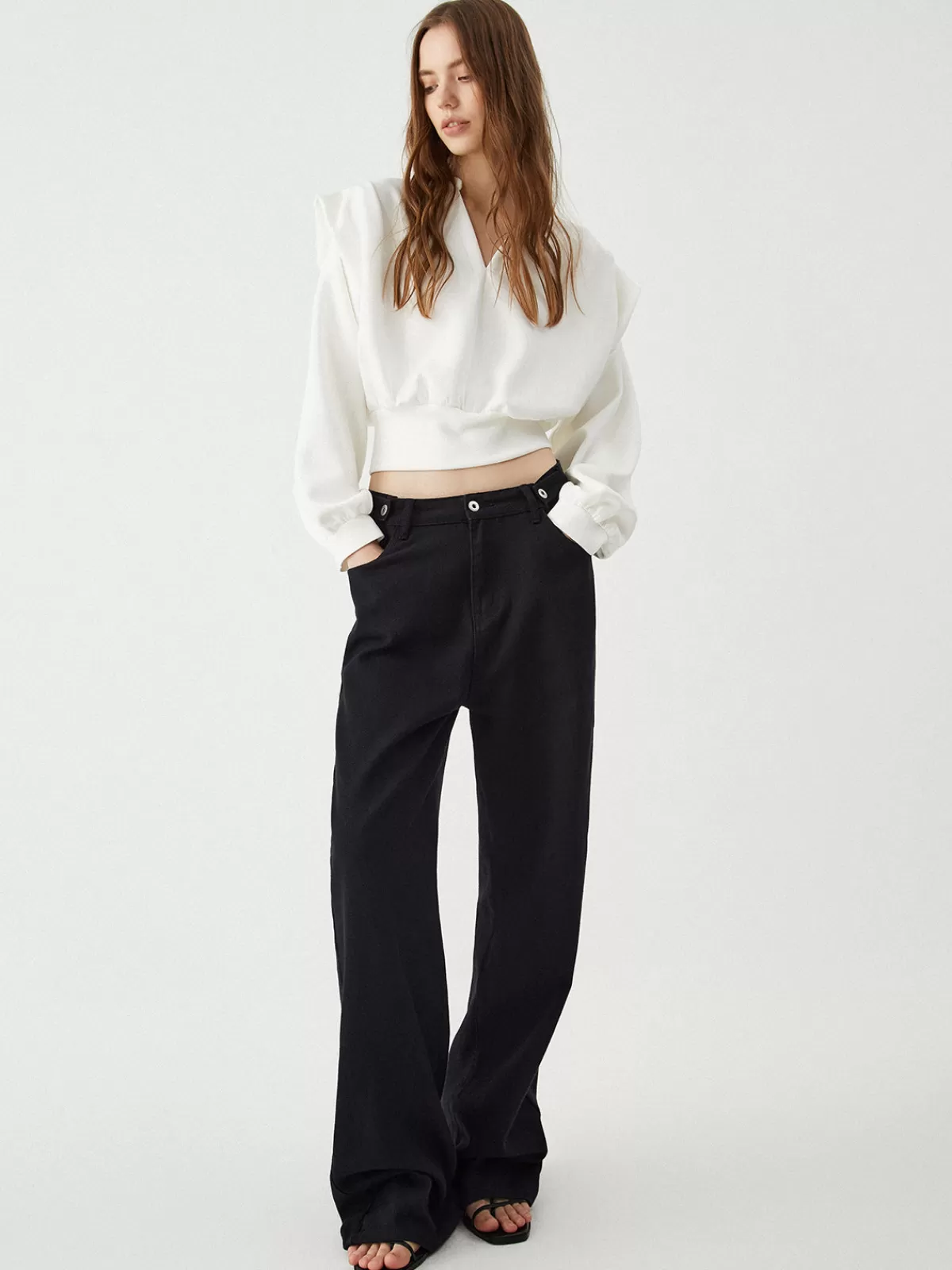 COMMENSE Oversized Solid Long Sleeve Blouse White Online