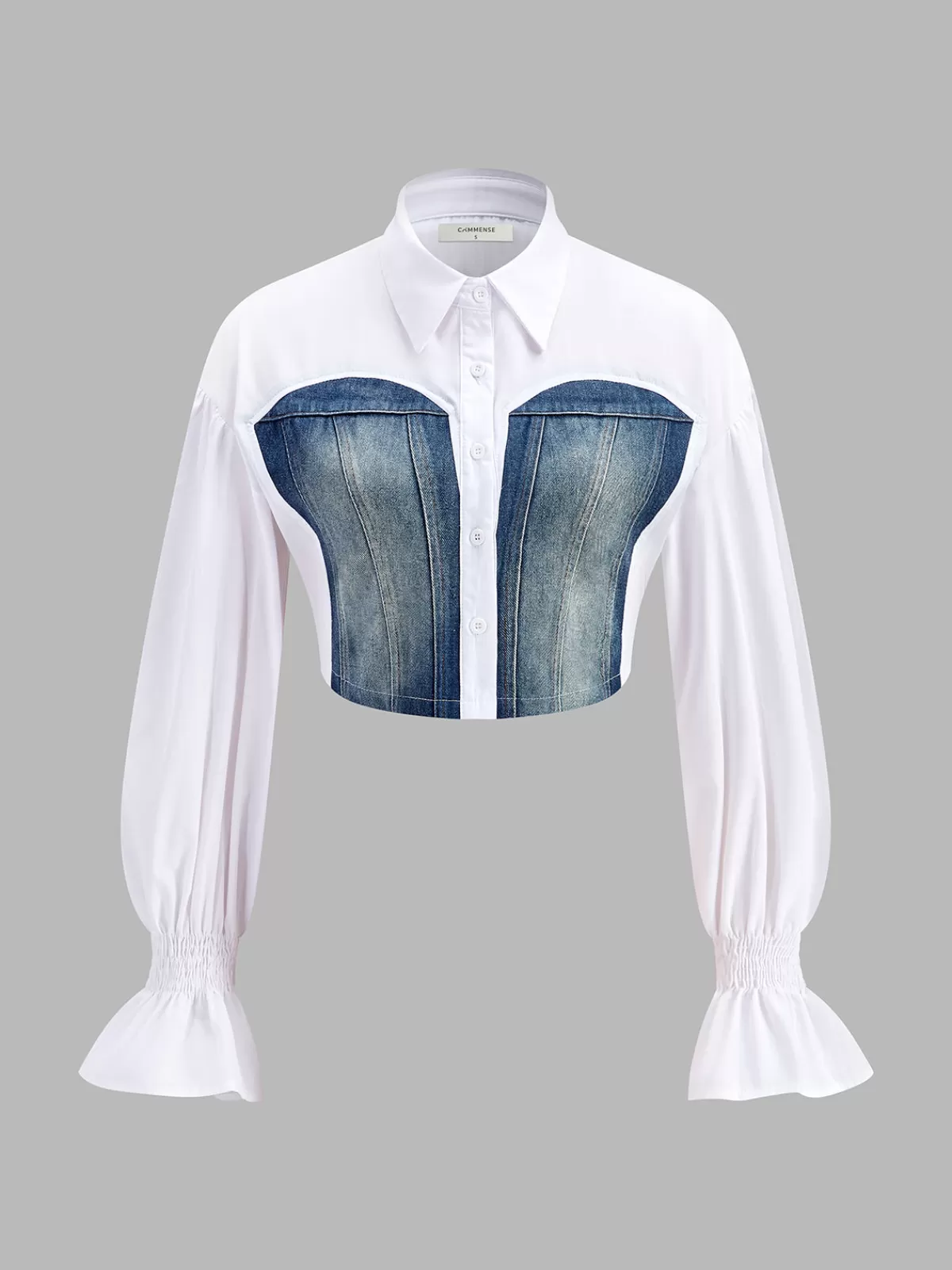 COMMENSE Panel Crop Polo Shirt White Cheap