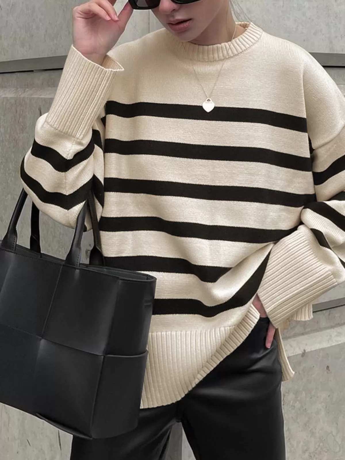COMMENSE Parisian Stripe Sweater White Sale