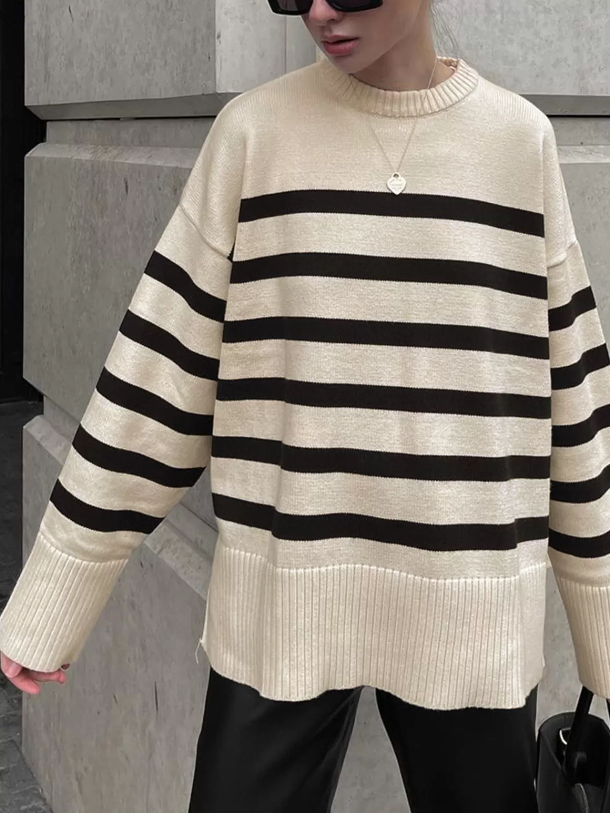 COMMENSE Parisian Stripe Sweater White Sale