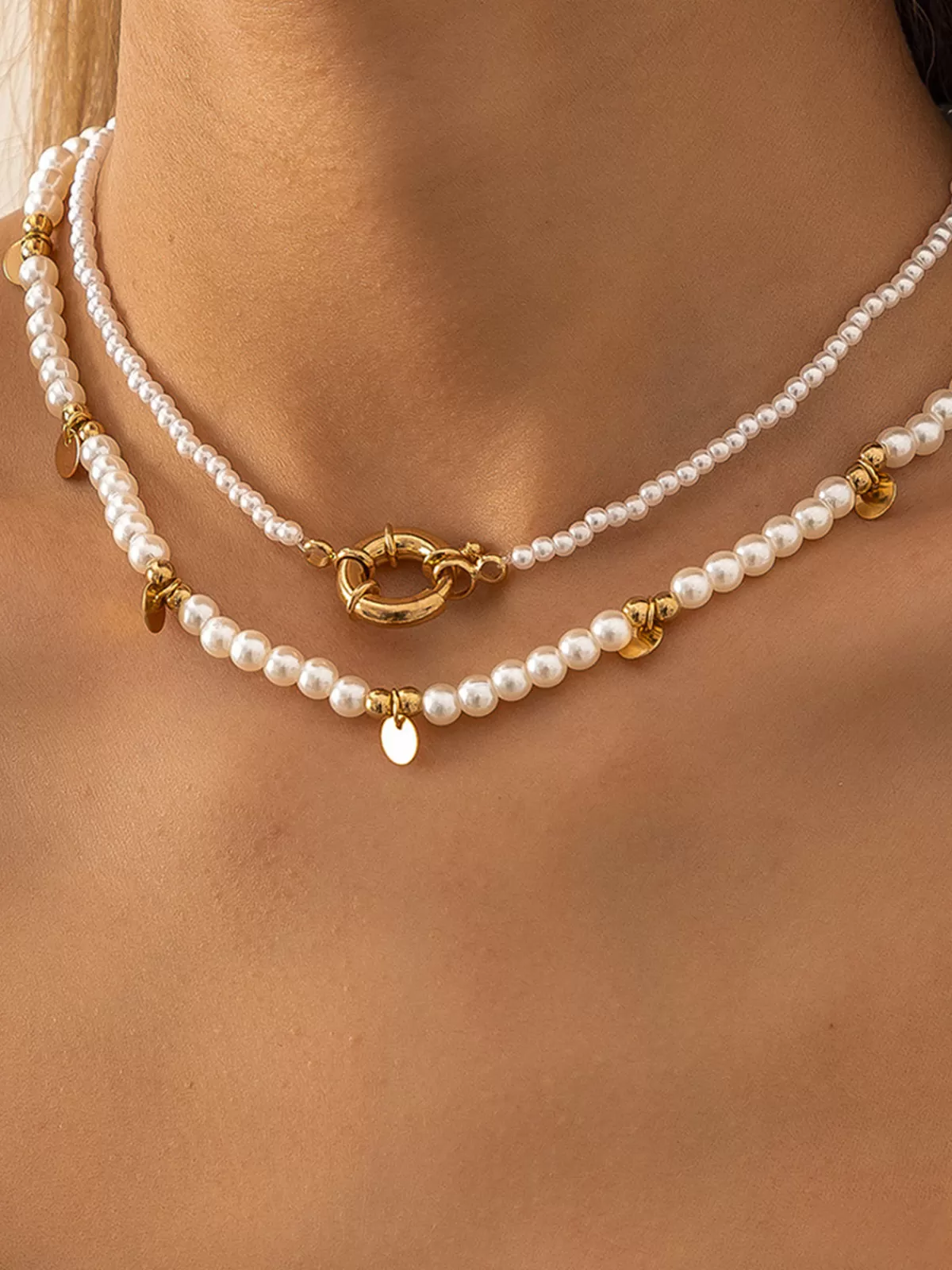 COMMENSE 2pcs Pearl Beaded en Hoop Necklace Gold Discount
