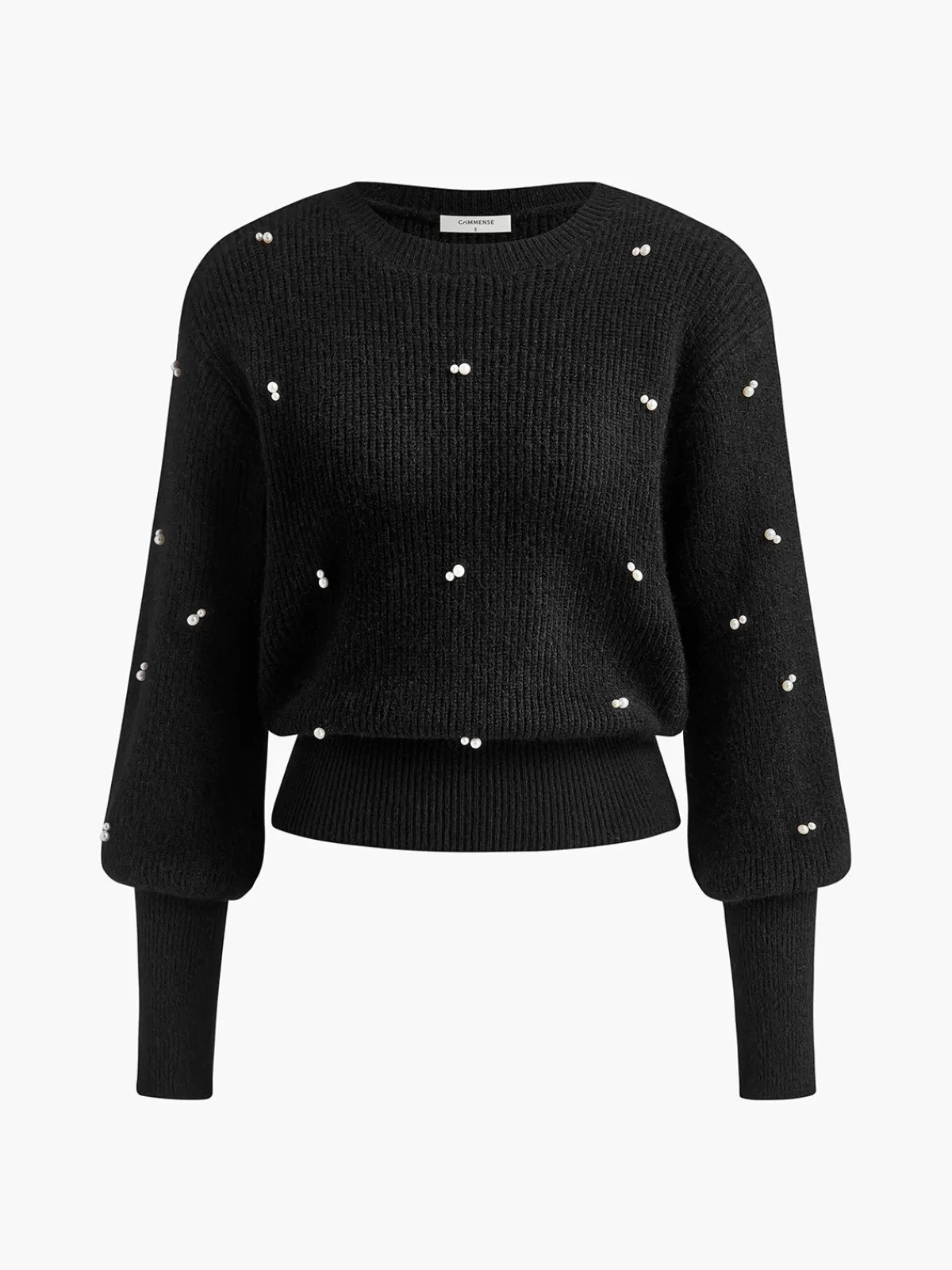 COMMENSE Pearl Beaded Cinched Sweater Black Online