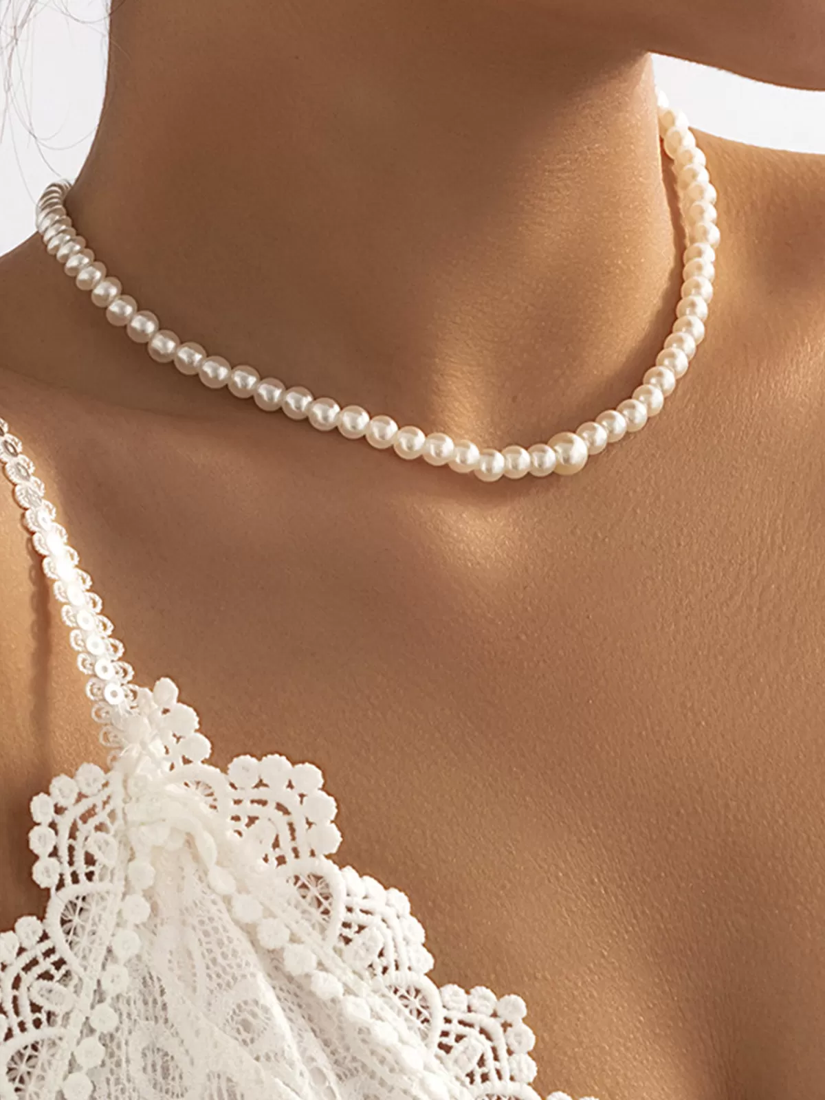 COMMENSE Pearl Beaded Tassel Necklace Silver Flash Sale