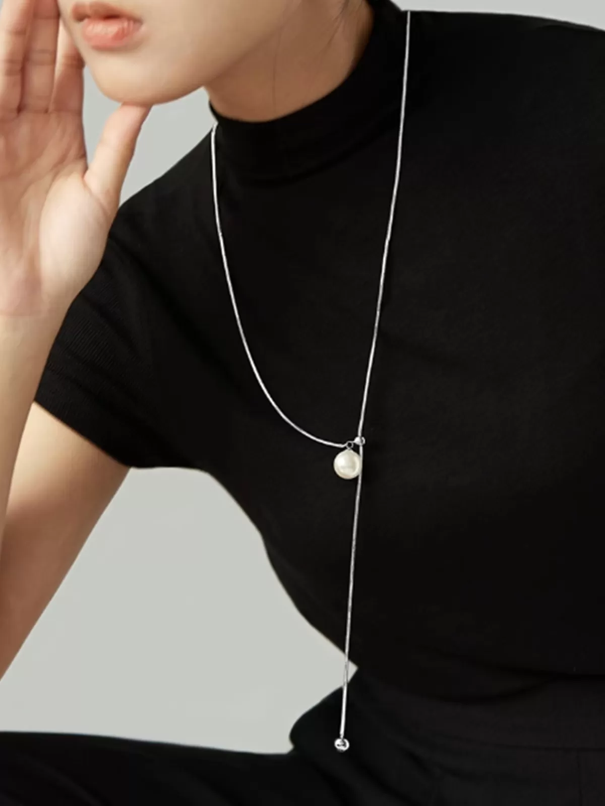 COMMENSE Pearl Lariat Y-Shape Necklace Silver Shop