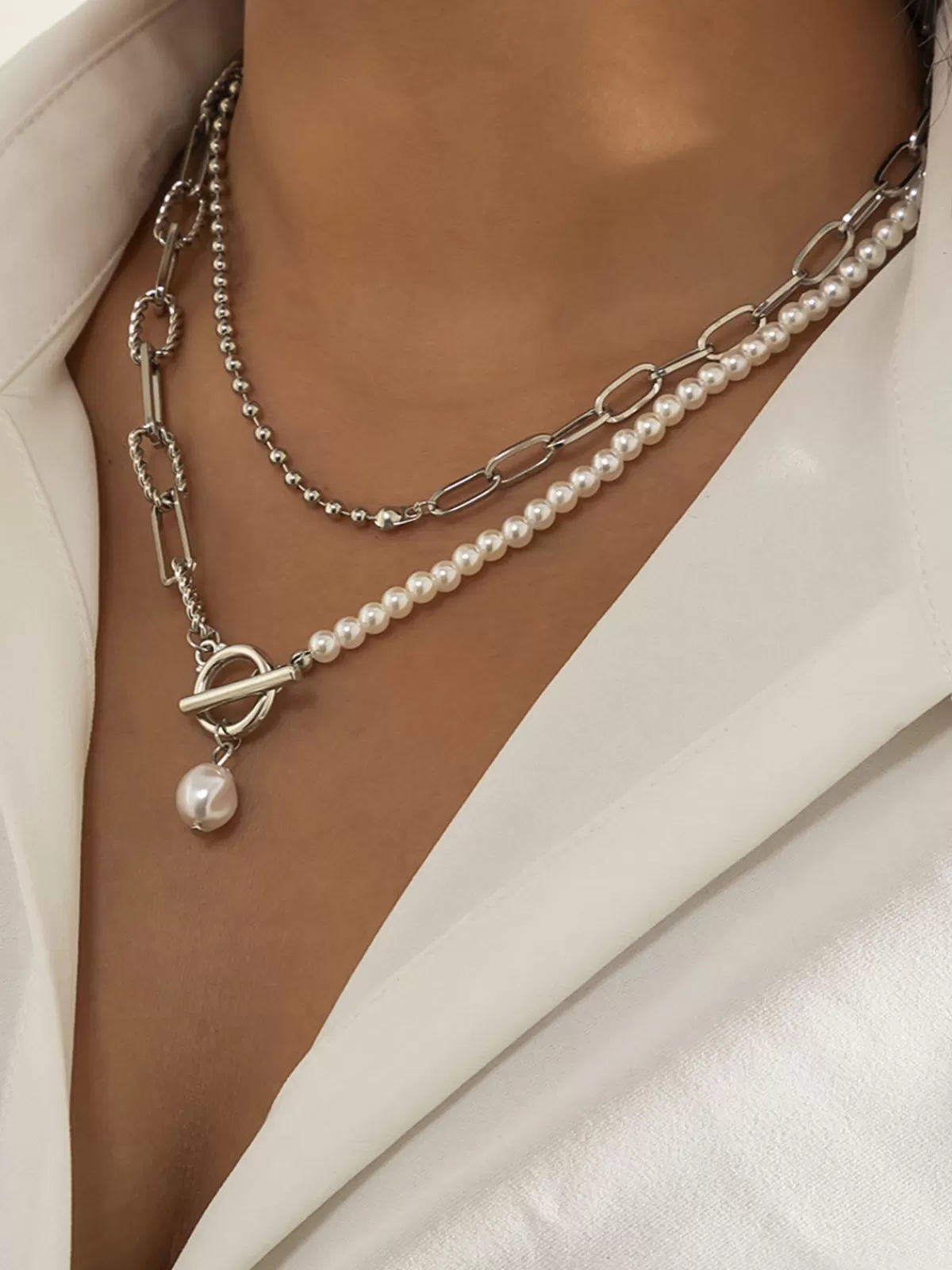 COMMENSE Pearl Saturn Necklace Silver Shop