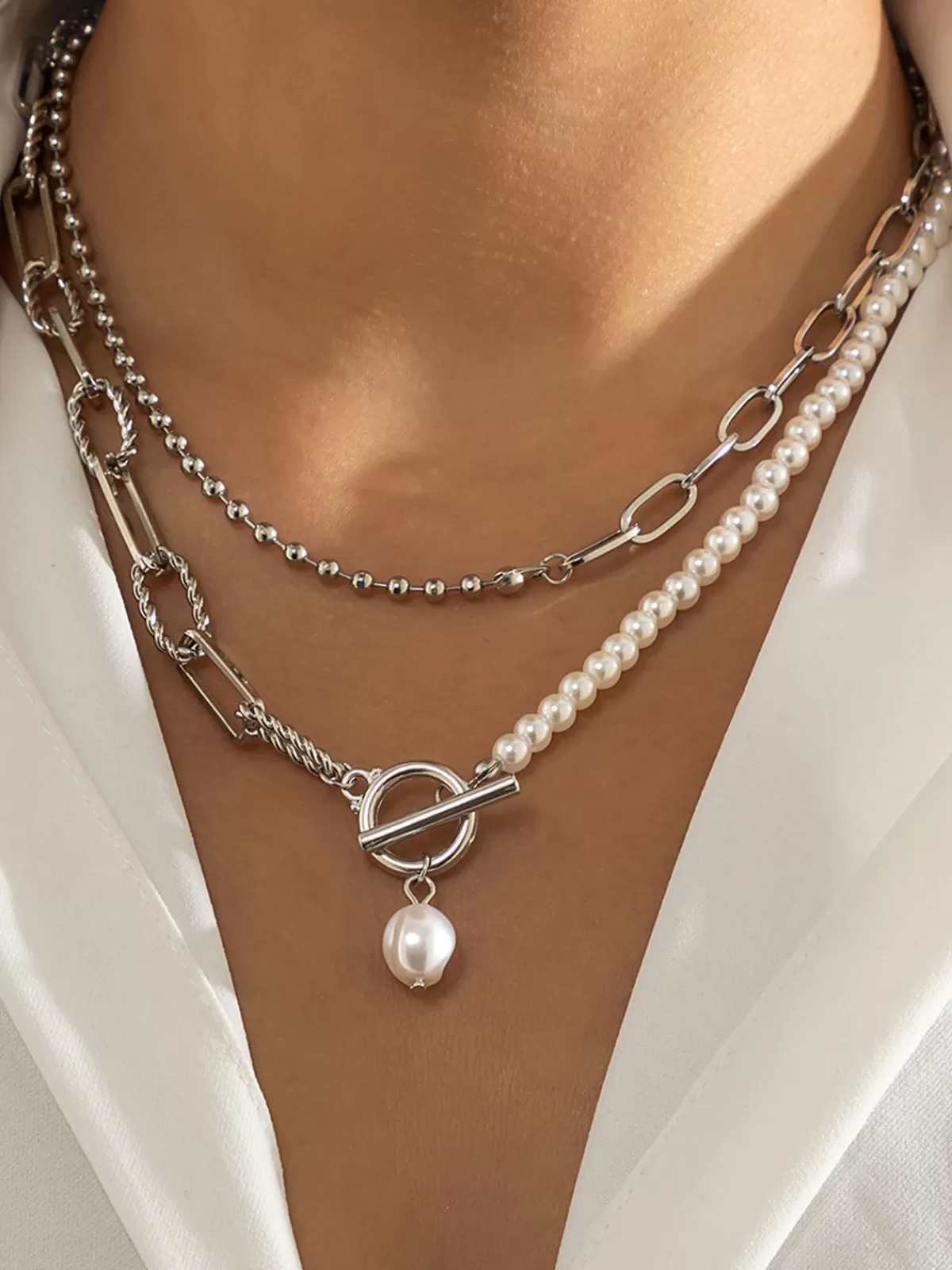 COMMENSE Pearl Saturn Necklace Silver Shop