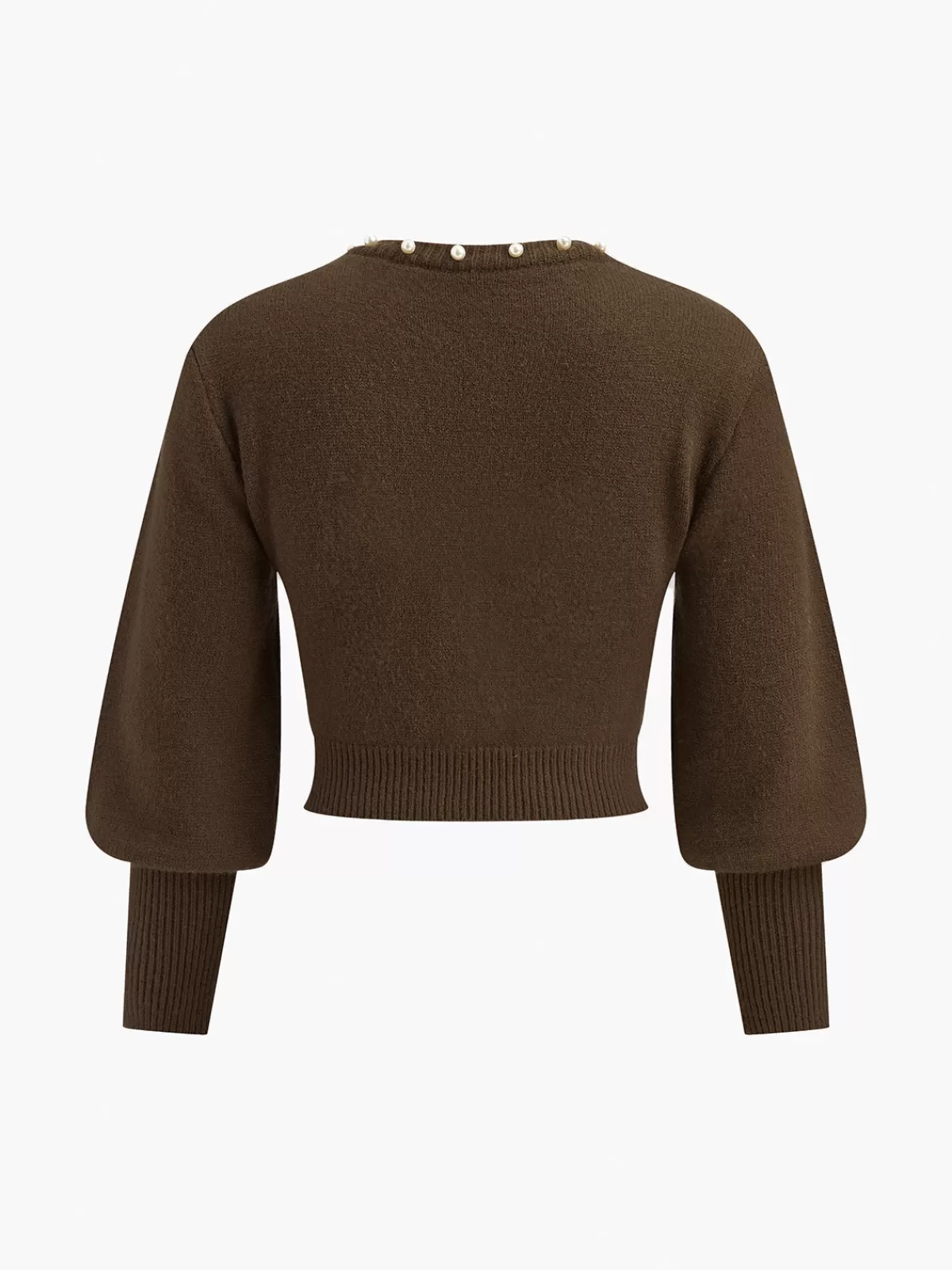 COMMENSE Pearl Trim Lantern Sleeve Knit Top Brown Best