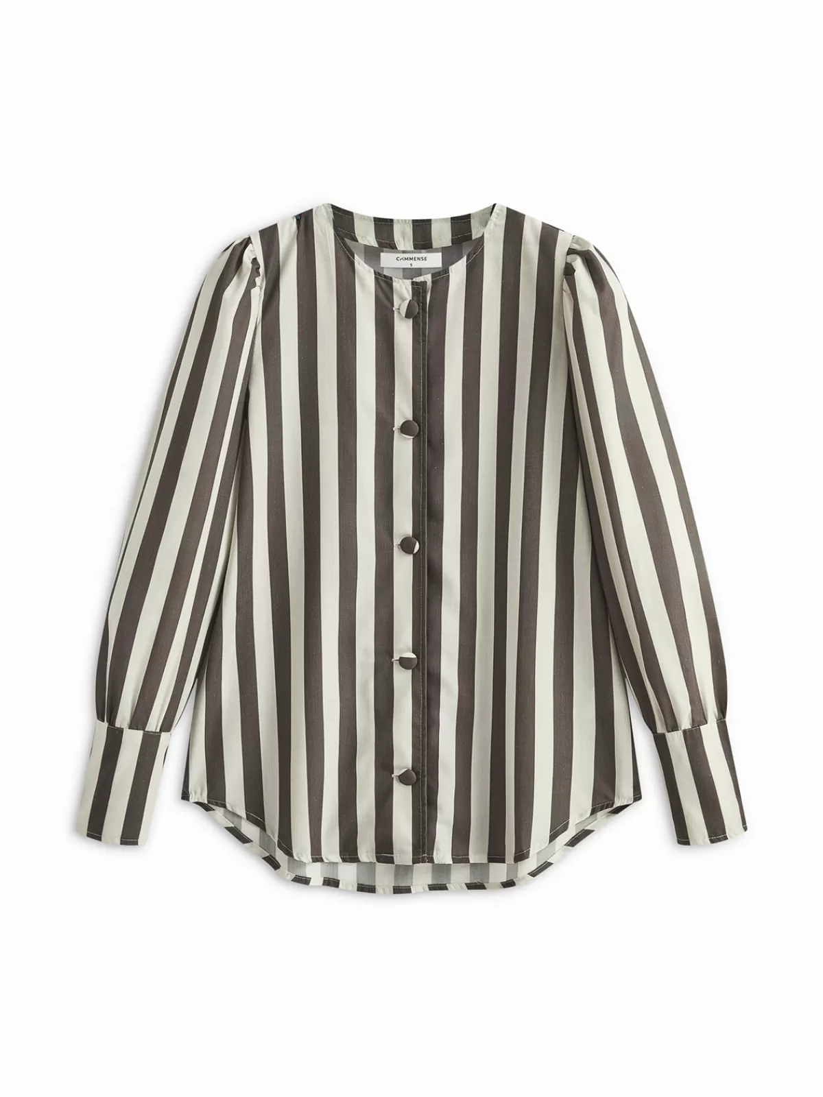 COMMENSE Pinstripe Button Long Sleeve Blouse Grey Best Sale