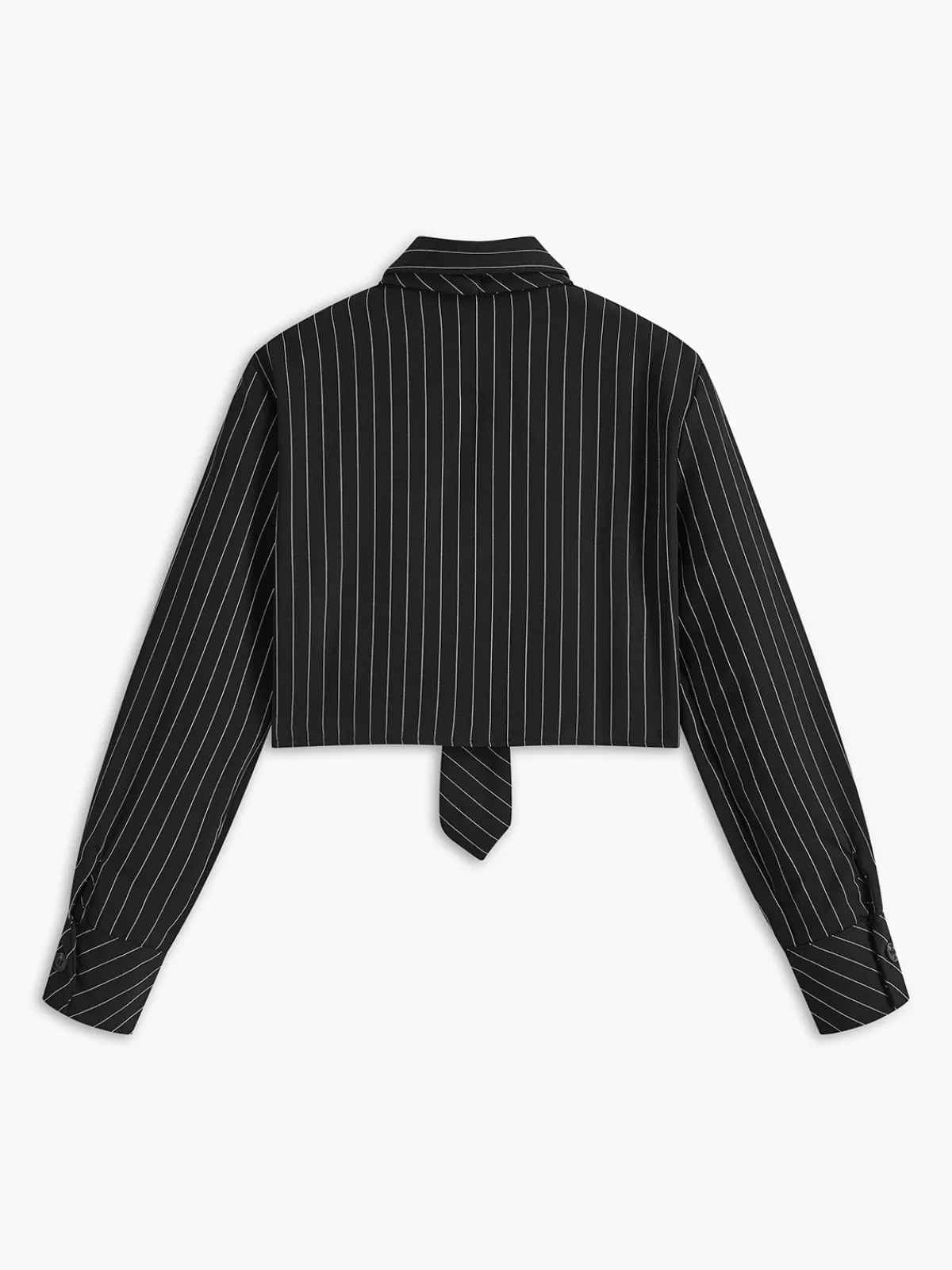 COMMENSE Pinstripe Crop Polo Shirt Black Clearance