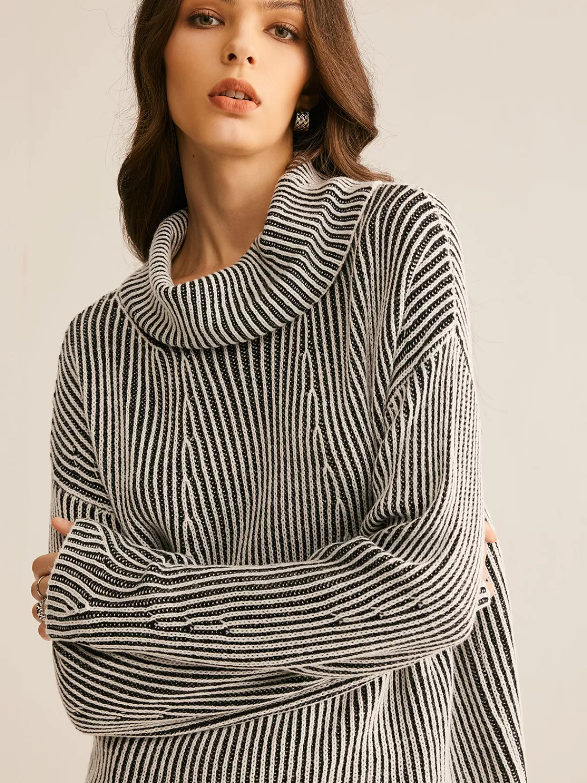 COMMENSE Pinstripe Turtleneck Sweater Grey Best