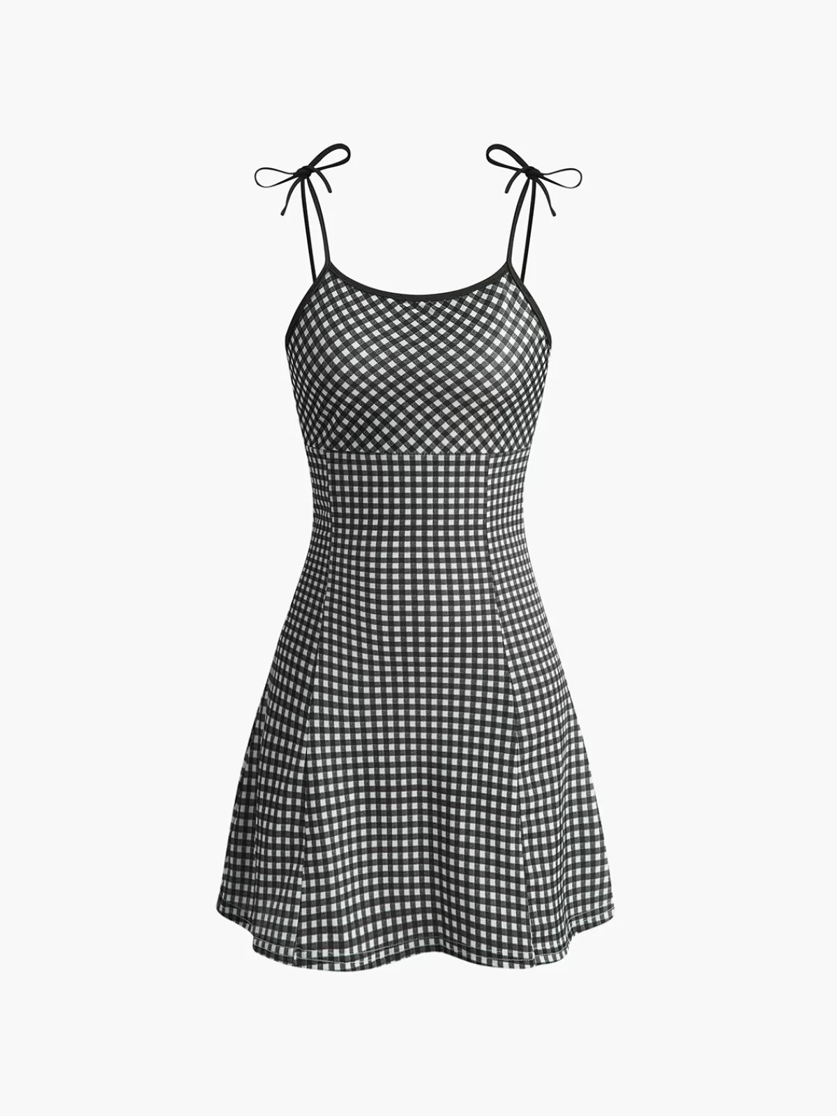 COMMENSE Plaid Piping Adjustable straps Cami Dress Black Clearance