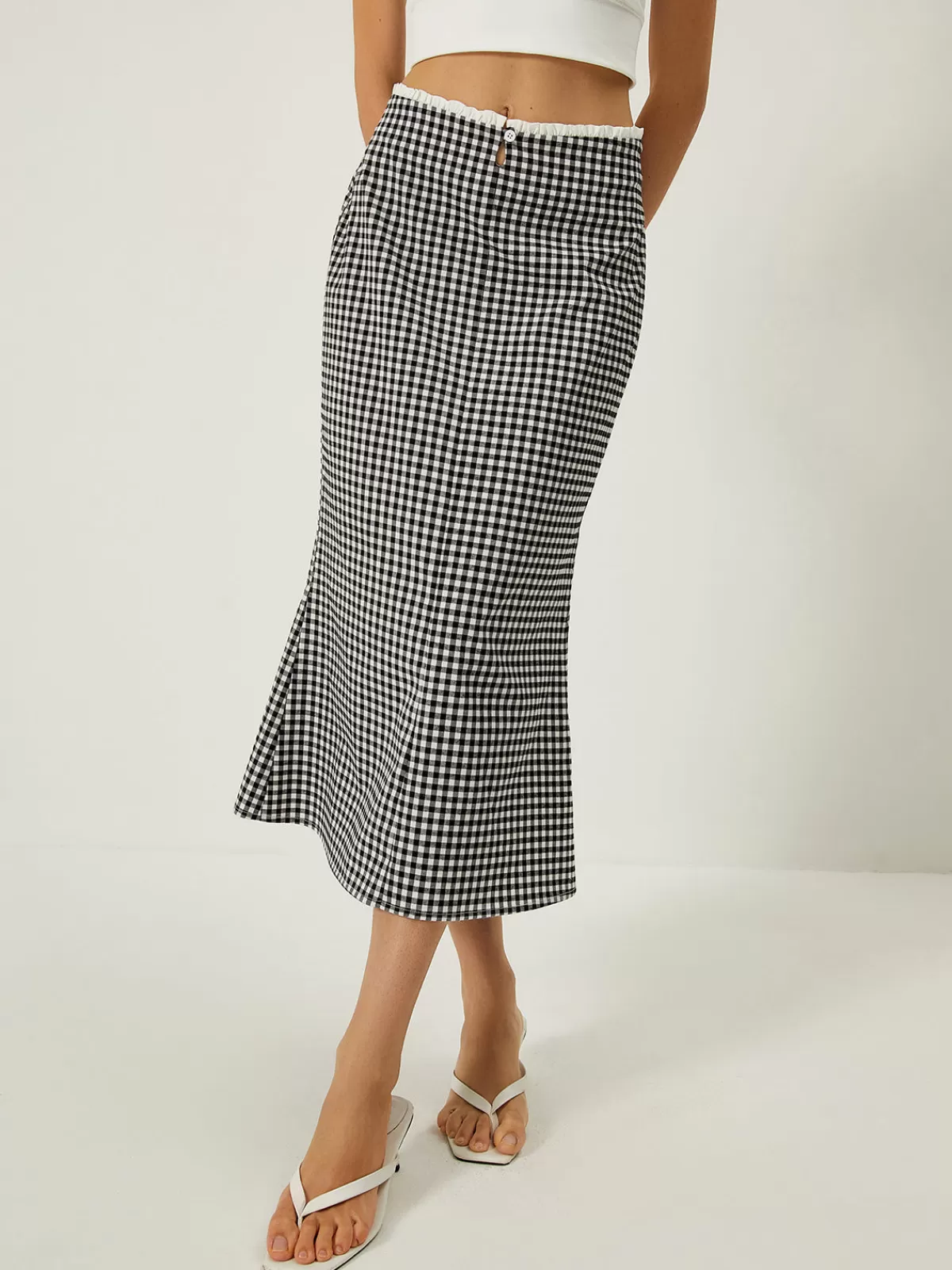 COMMENSE Plaid Print Mermaid Midi Skirt BlackandWhite Online