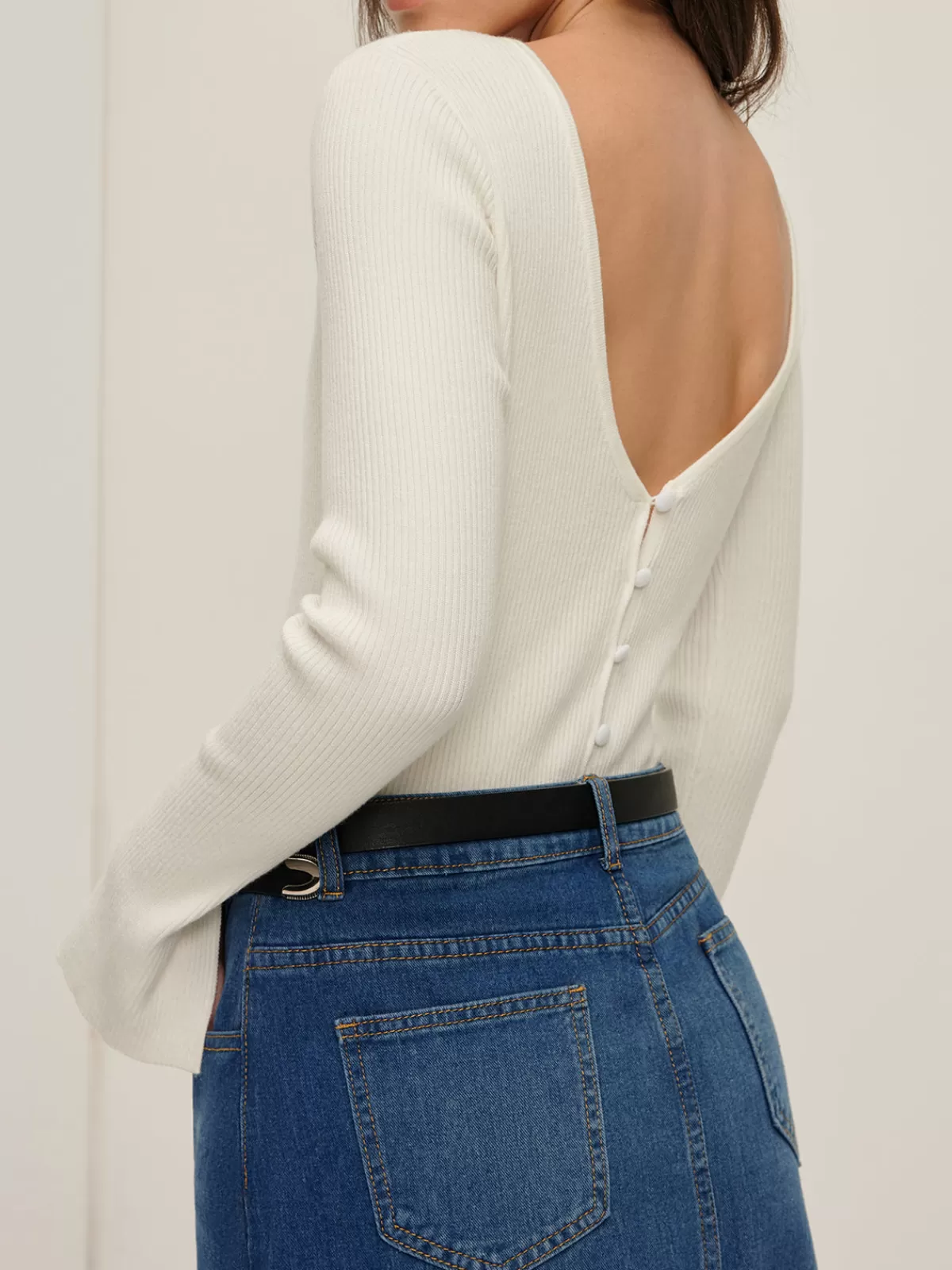 COMMENSE Plain Backless Button Sweater White Sale