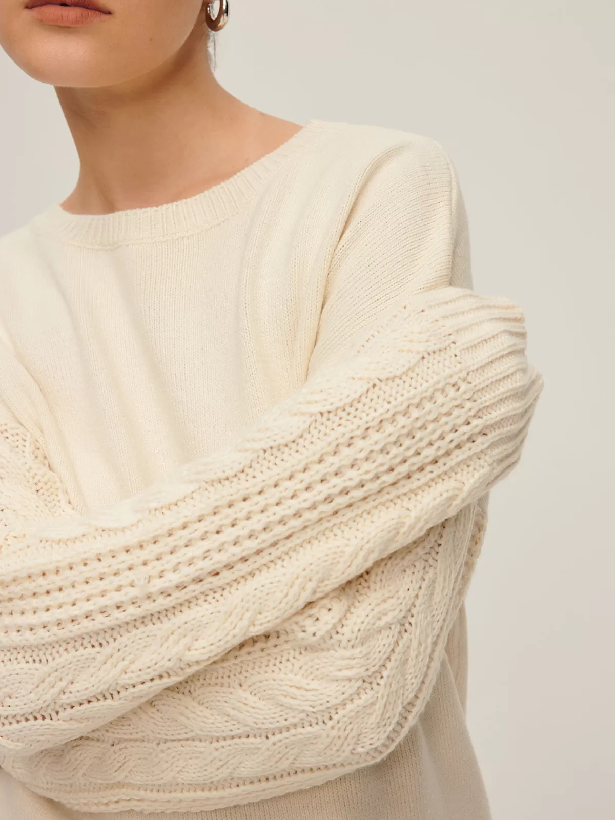 COMMENSE Plain Cable Sleeve Pullover Sweater Off-White Shop