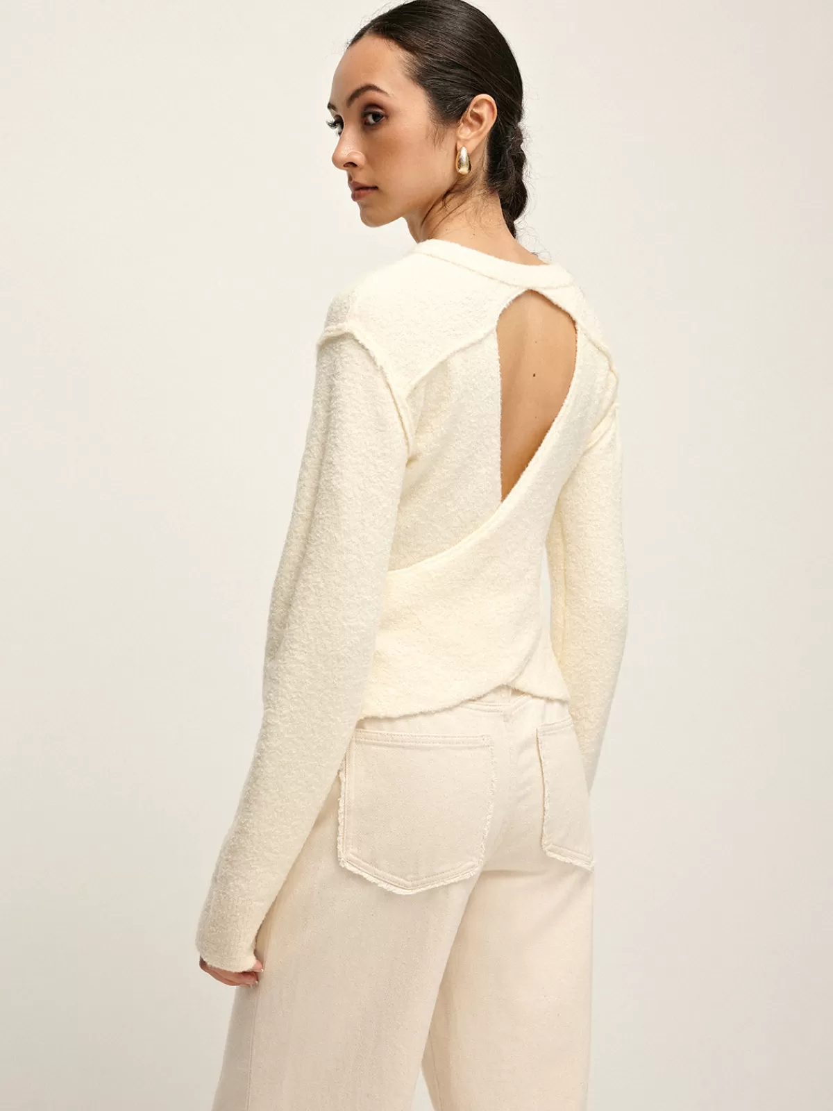 COMMENSE Plain Cutout Cozy Knit Top Off-White Outlet