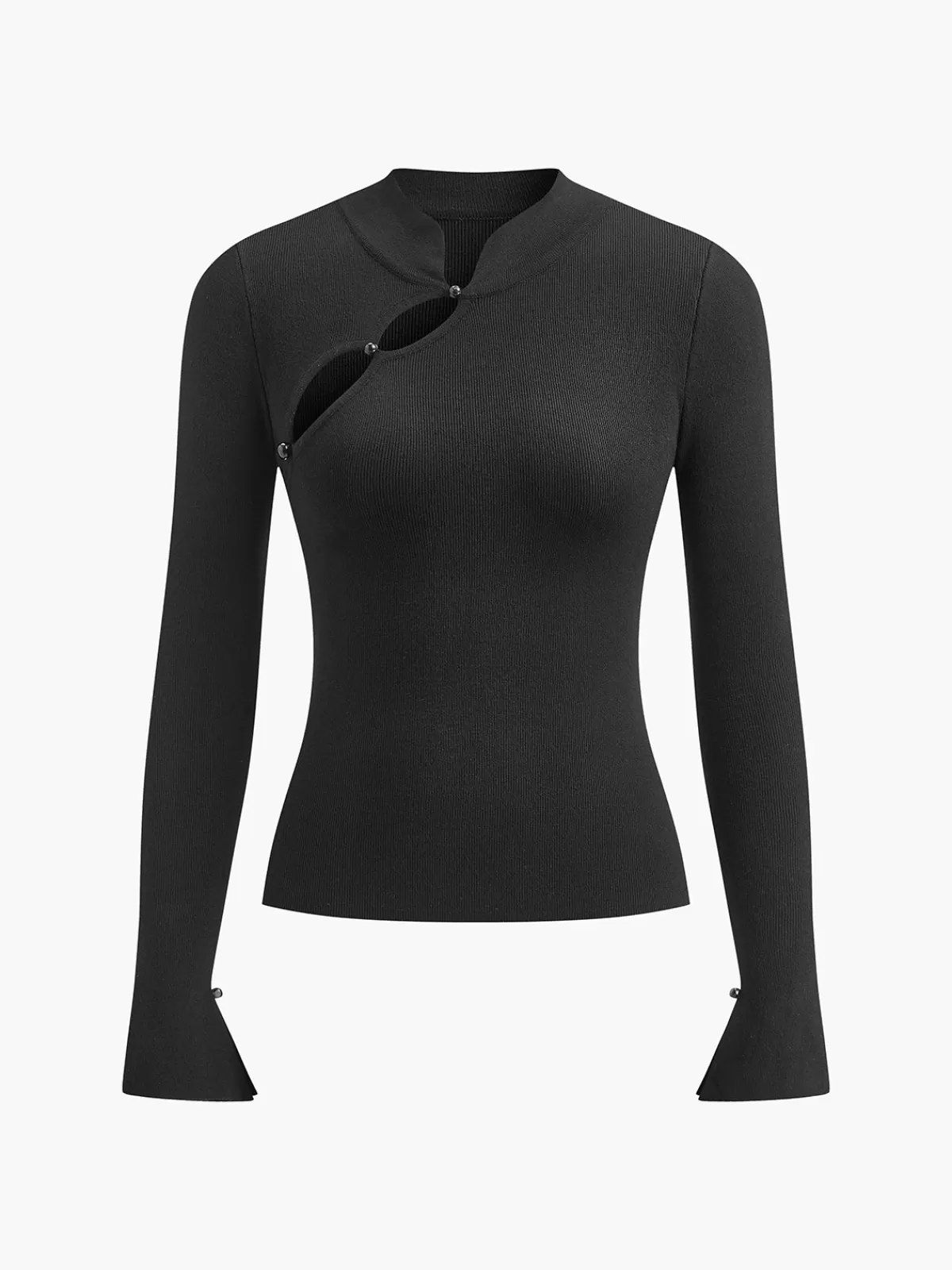 COMMENSE Plain Cutout Skinny Sweater Black Sale