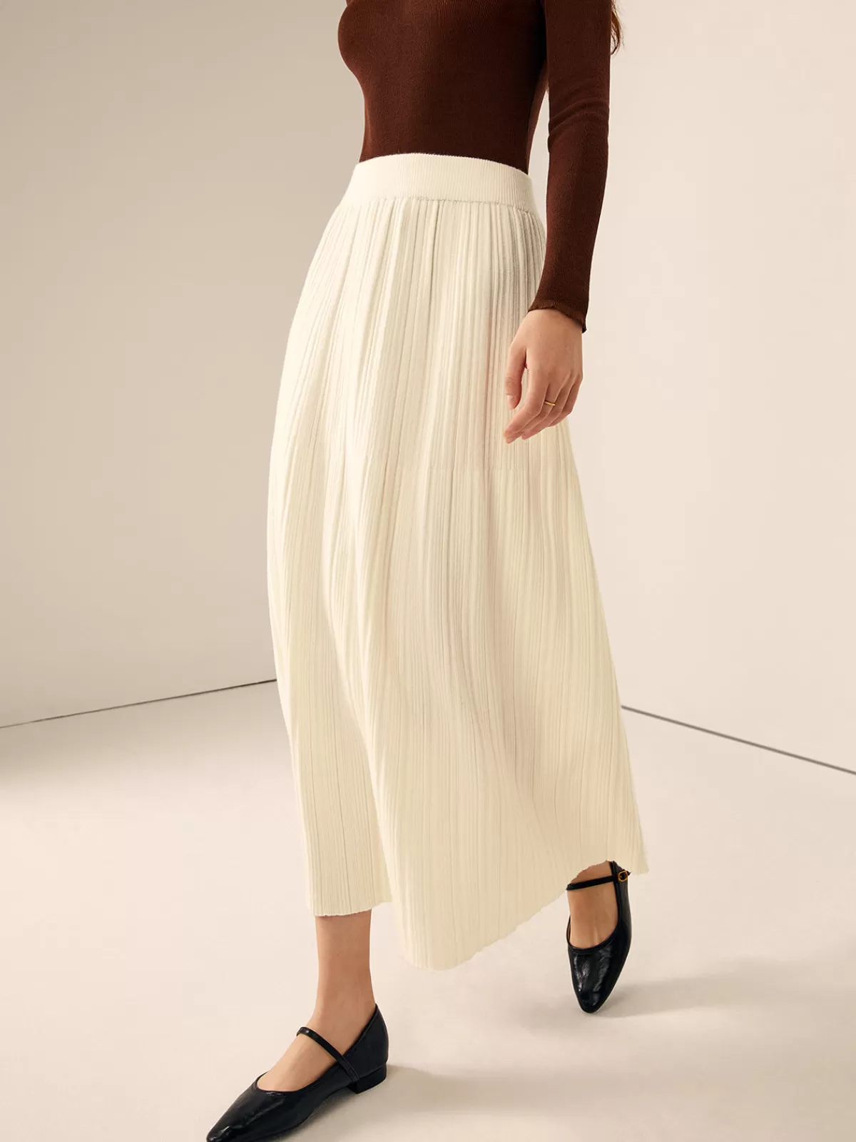 COMMENSE Plain Sweater Midi Skirt Off-White Fashion