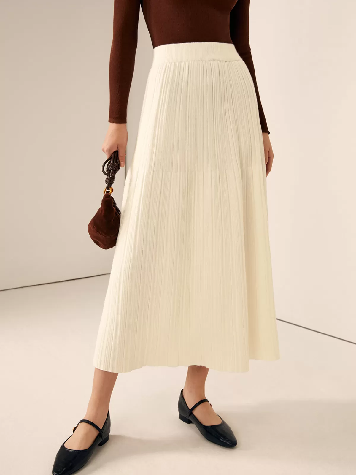 COMMENSE Plain Sweater Midi Skirt Off-White Fashion