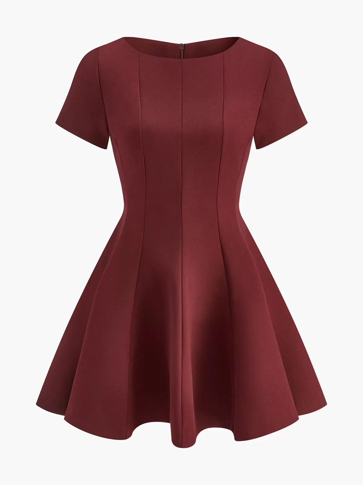 COMMENSE Pleated Piping Short Sleeve Dress Red Cheap