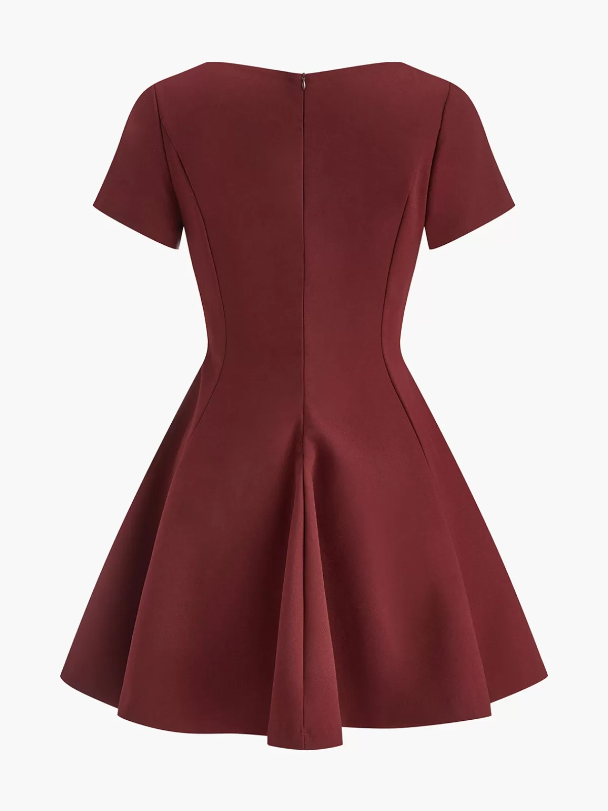 COMMENSE Pleated Piping Short Sleeve Dress Red Cheap