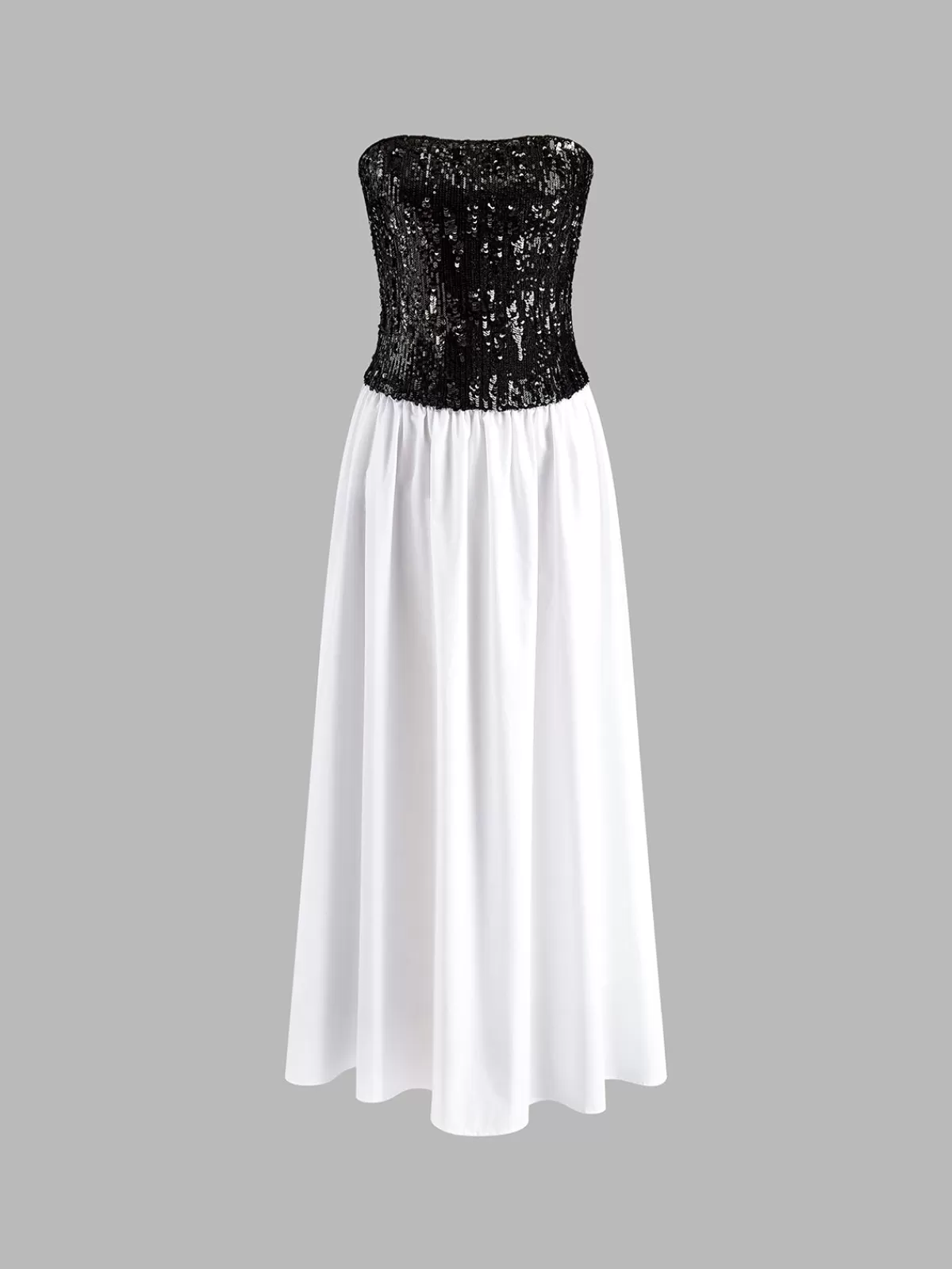 COMMENSE Pleated Sequins Tube Long Dress BlackandWhite Outlet