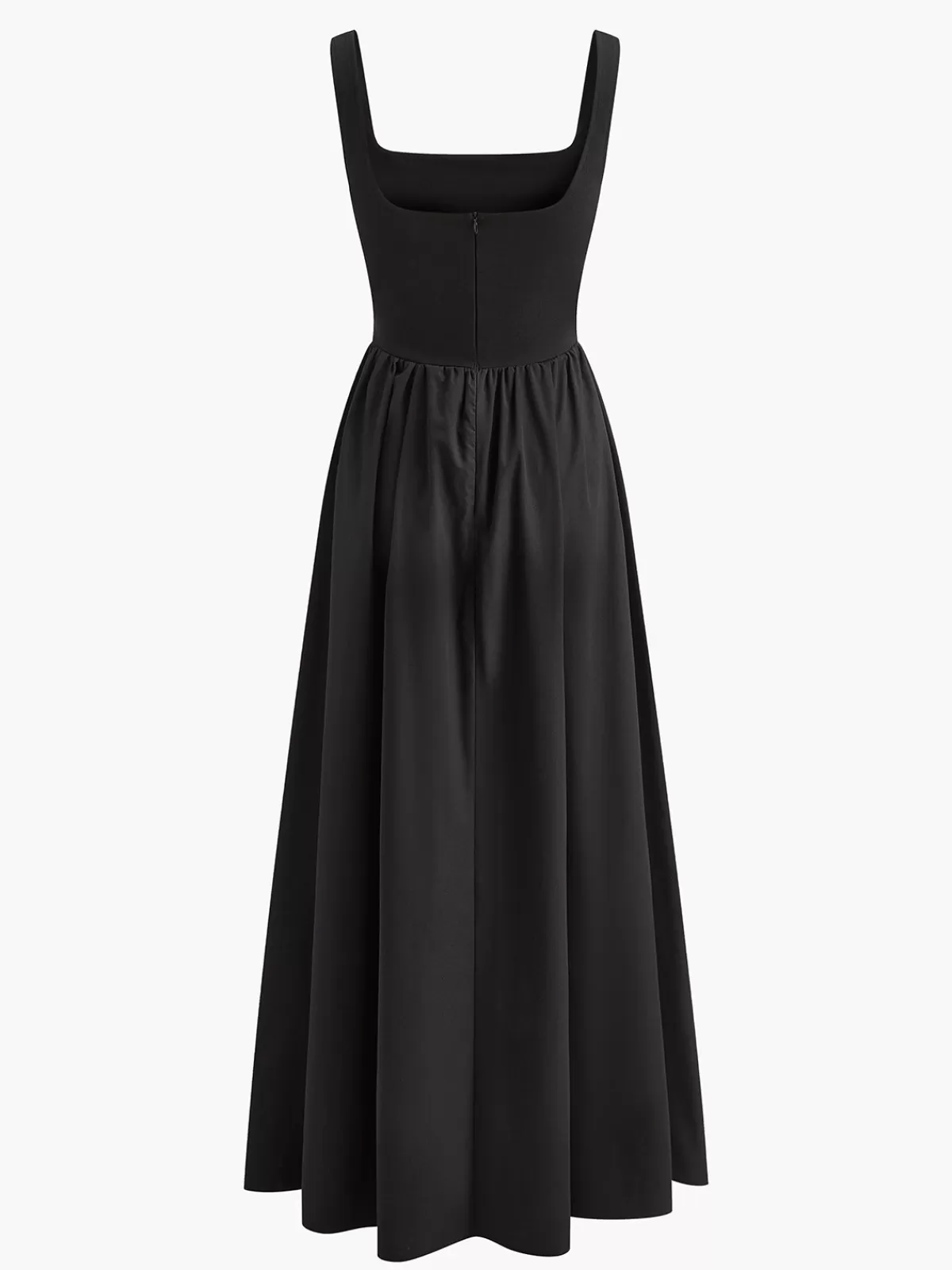COMMENSE Pleated Zipper Strappy Long Dress Black Fashion