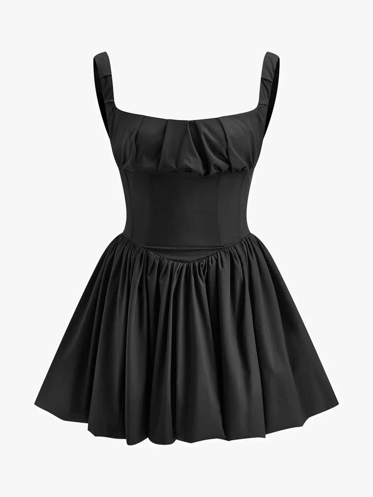 COMMENSE Pleated Zipper Strappy Short Dress Black Best Sale